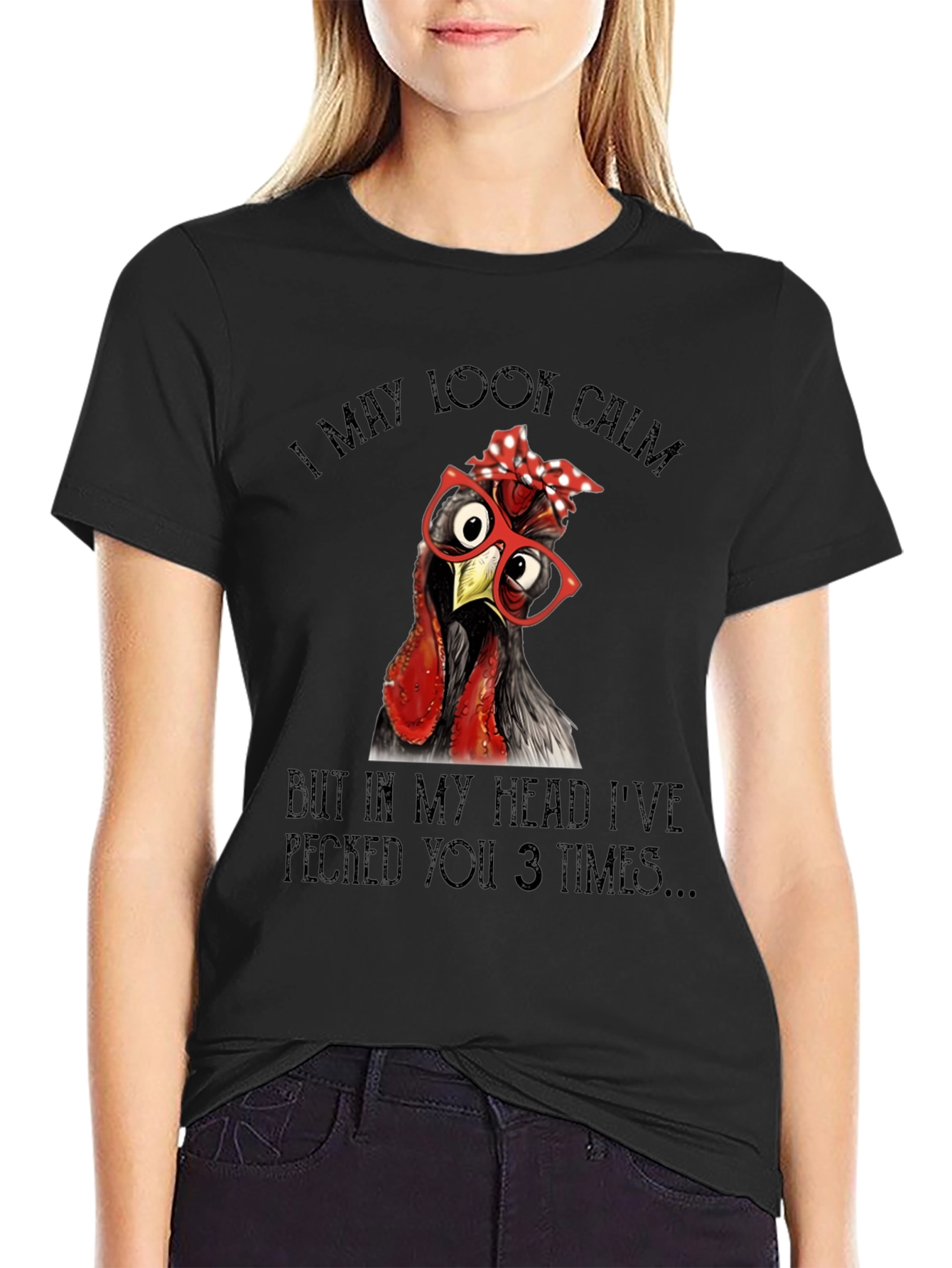 Black Funny Chicken T-Shirt - I May Look Calm view 2