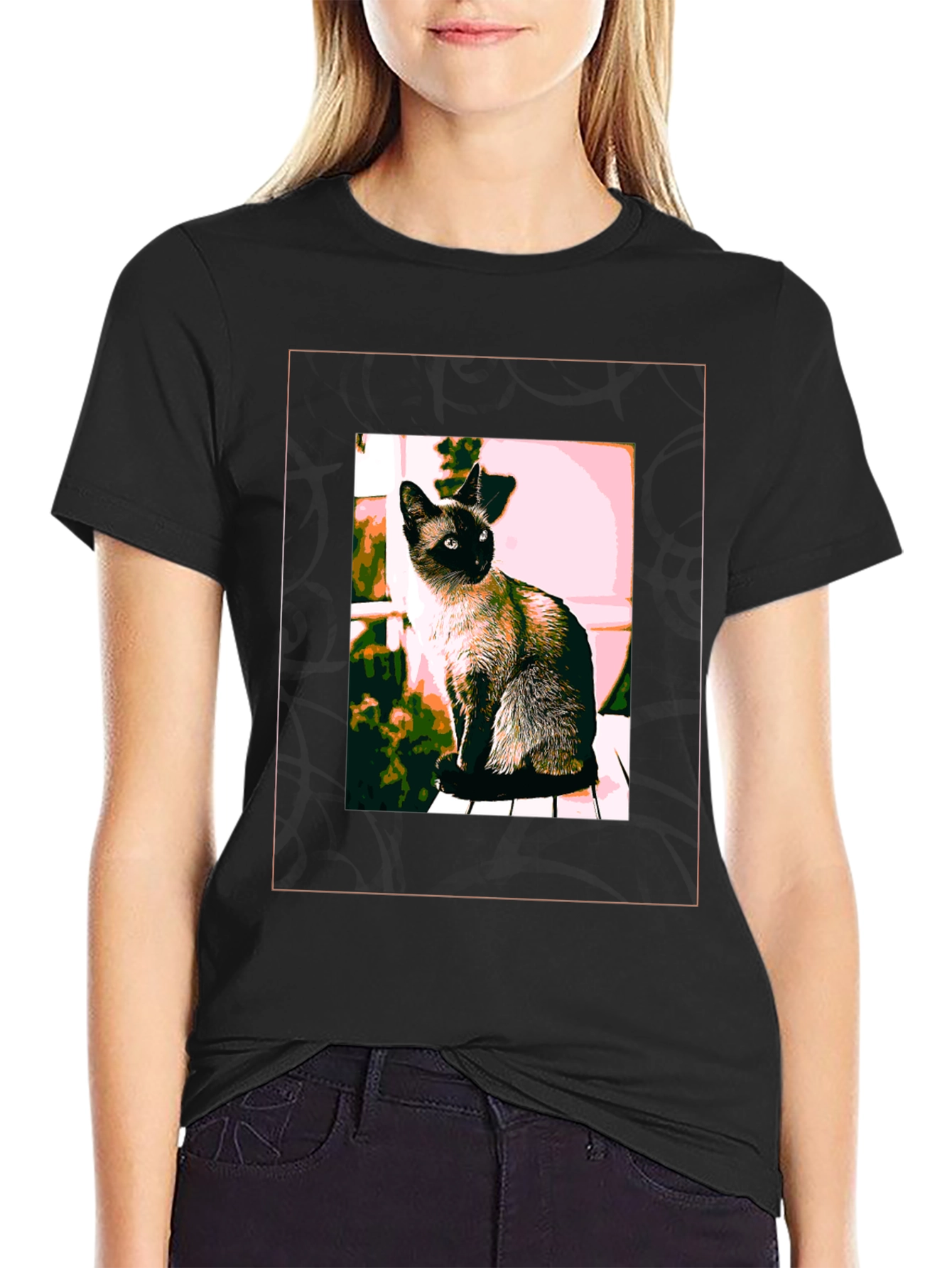 Black Siamese Cat Graphic T-Shirt view 2