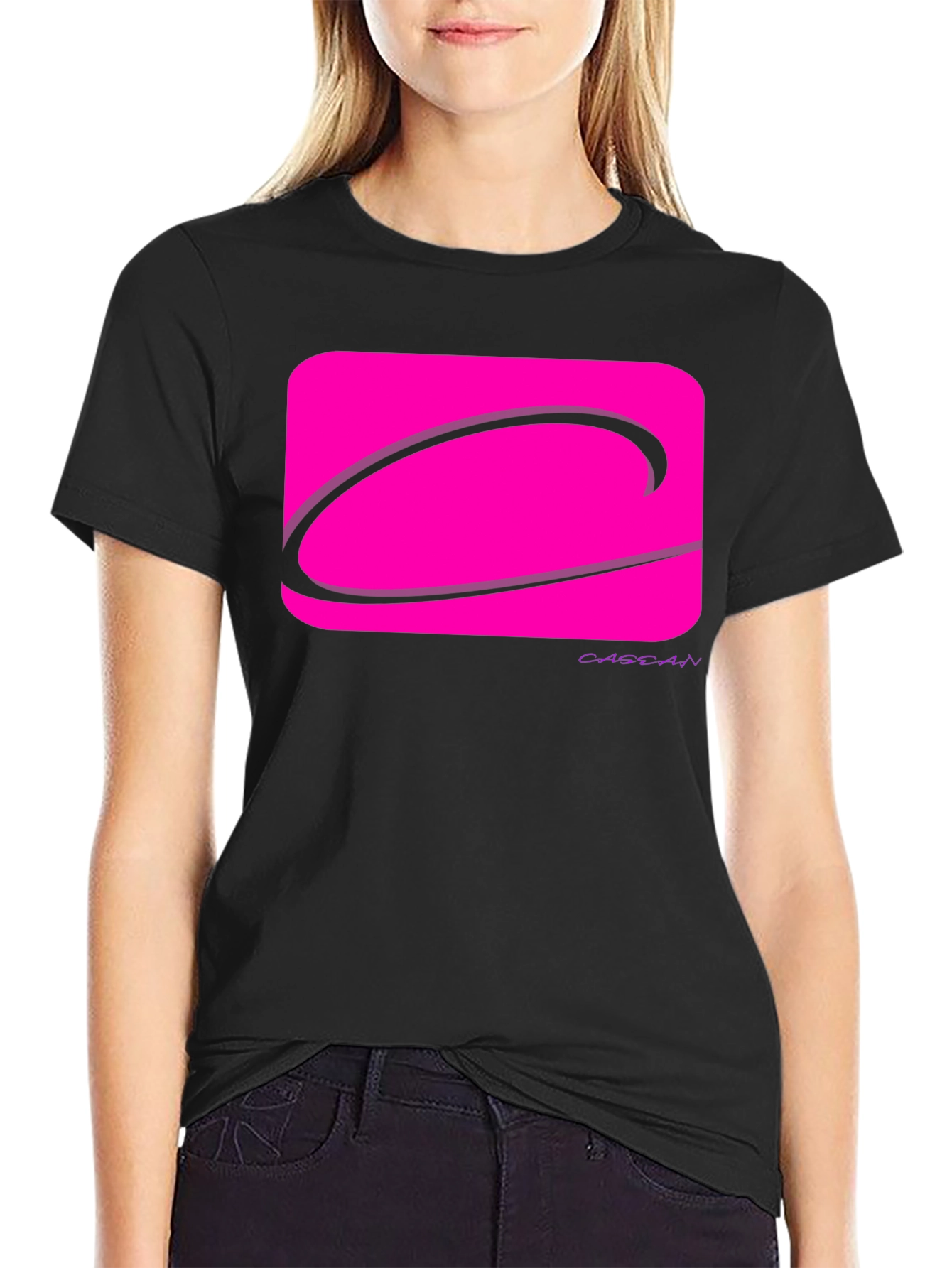 Black Modern Graphic Tee - Pink Logo Black T-Shirt view 2