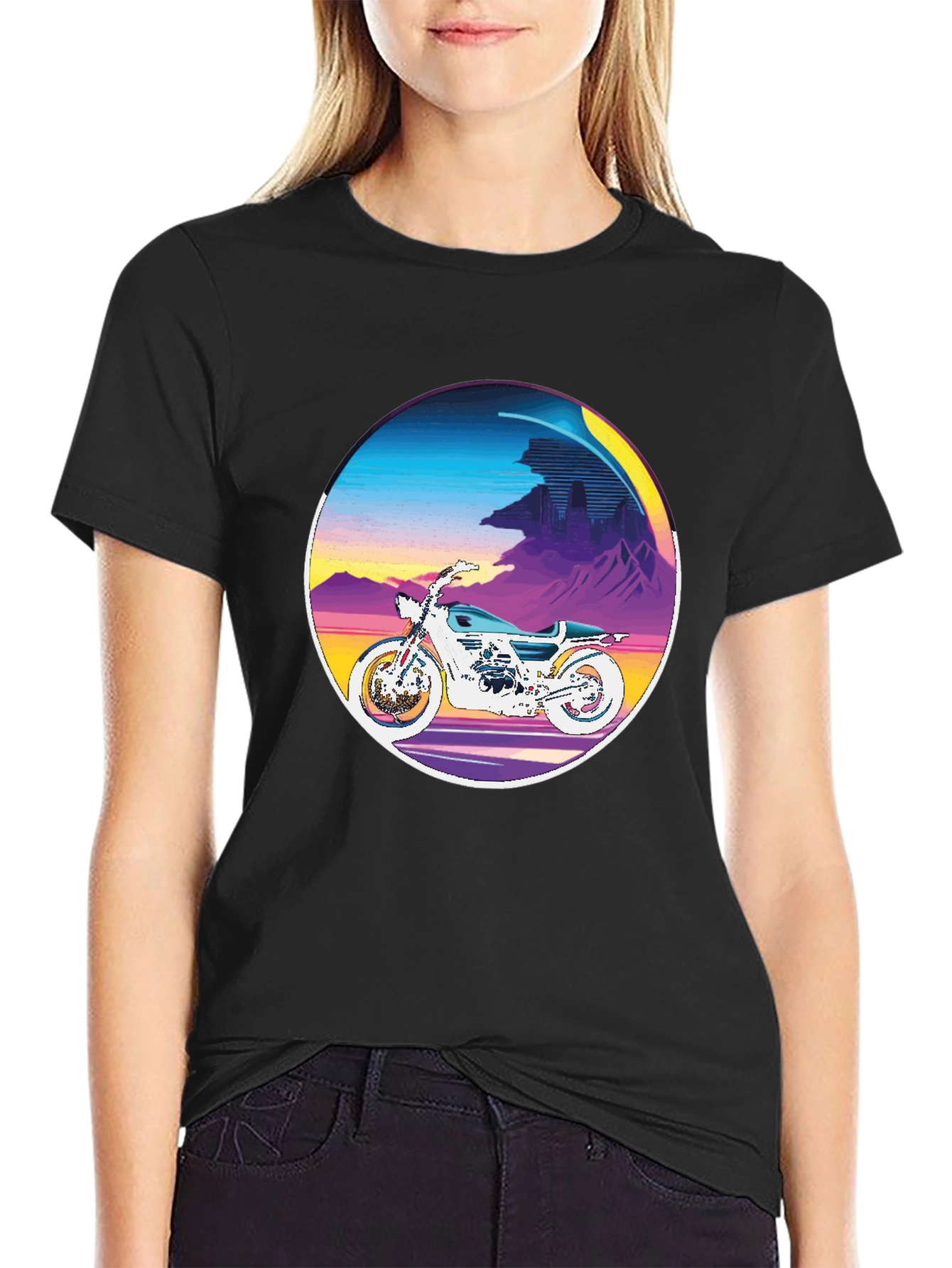 Black Retro Motorcycle Graphic Tee - Vintage Style view 2
