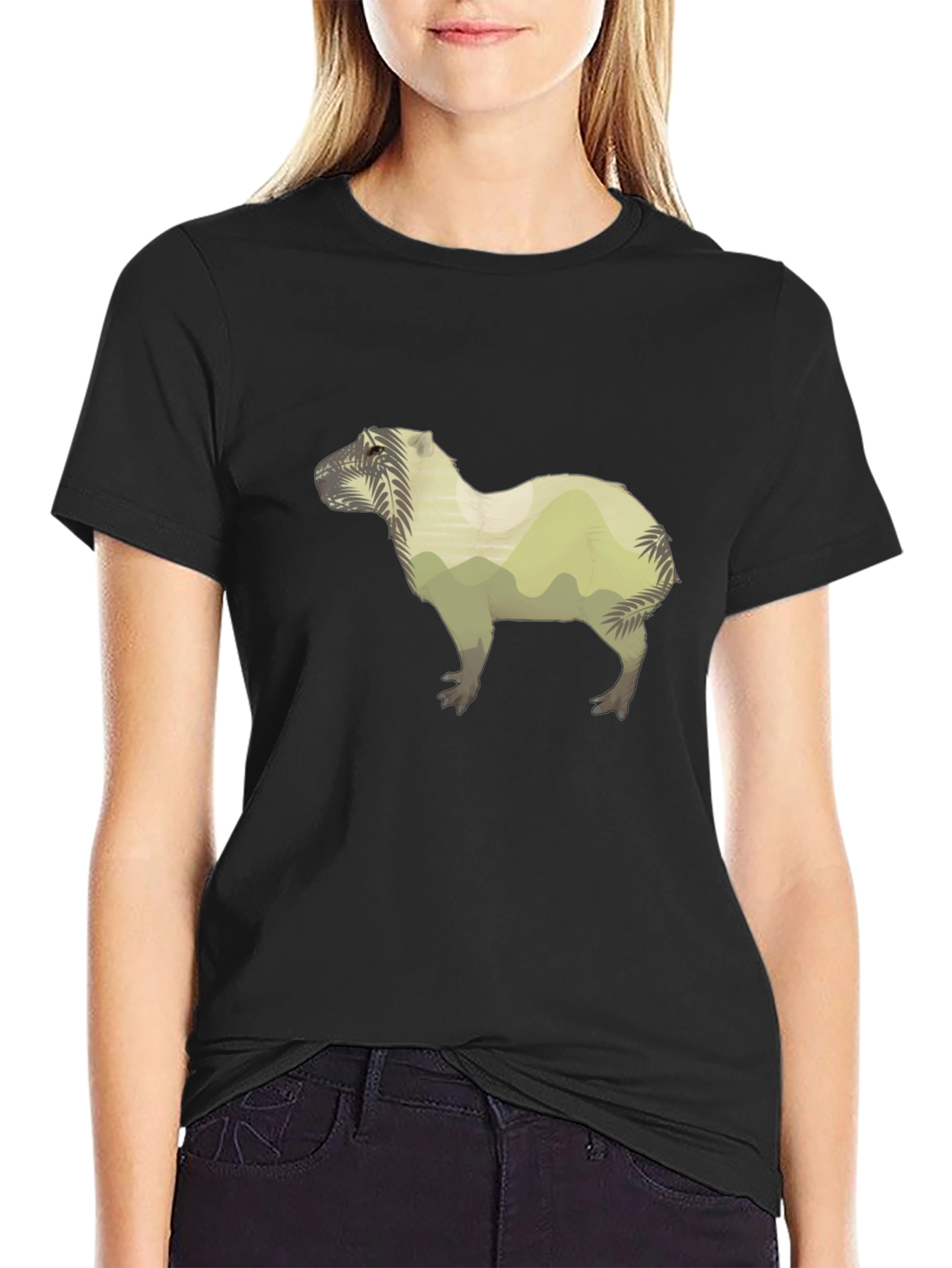 Black Nature Capybara Graphic Tee - Black view 2