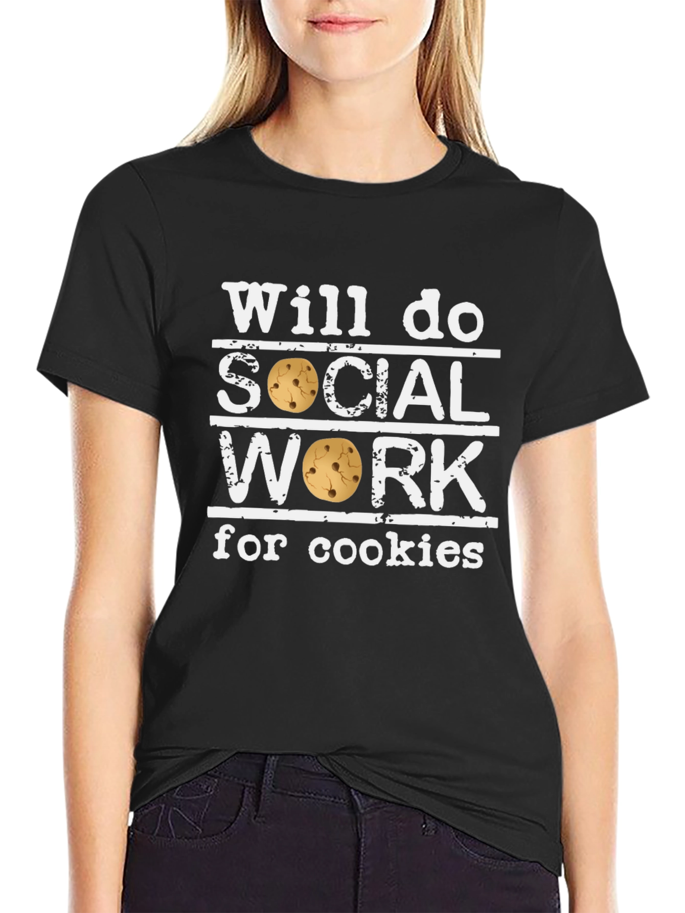 Black Will Do Social Work for Cookies Black T-Shirt view 2