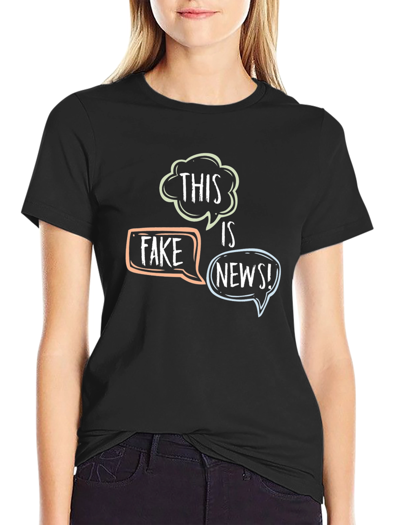 Black This Is Fake News Graphic T-Shirt view 2