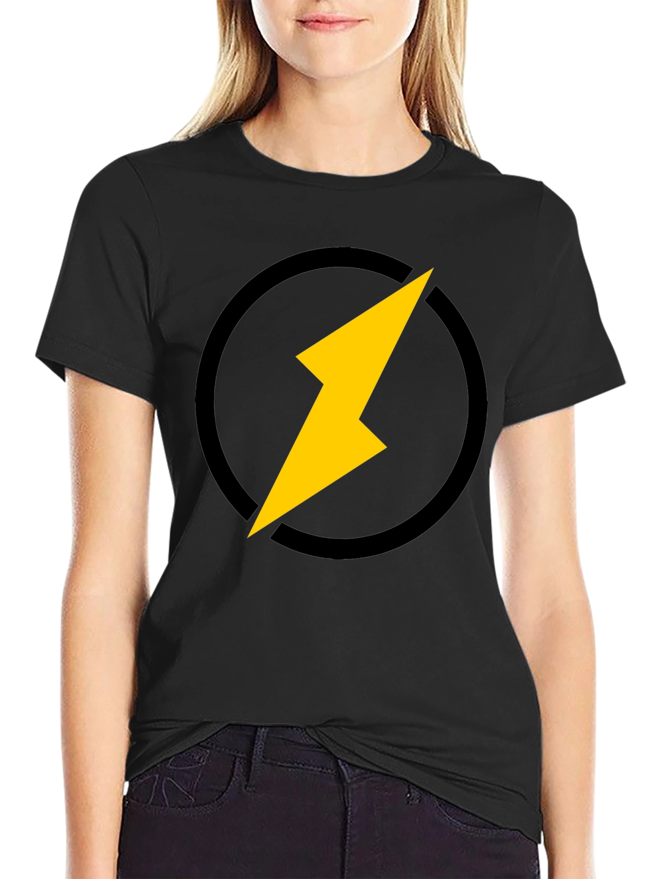 Black Lightning Bolt Graphic Black T-Shirt view 2