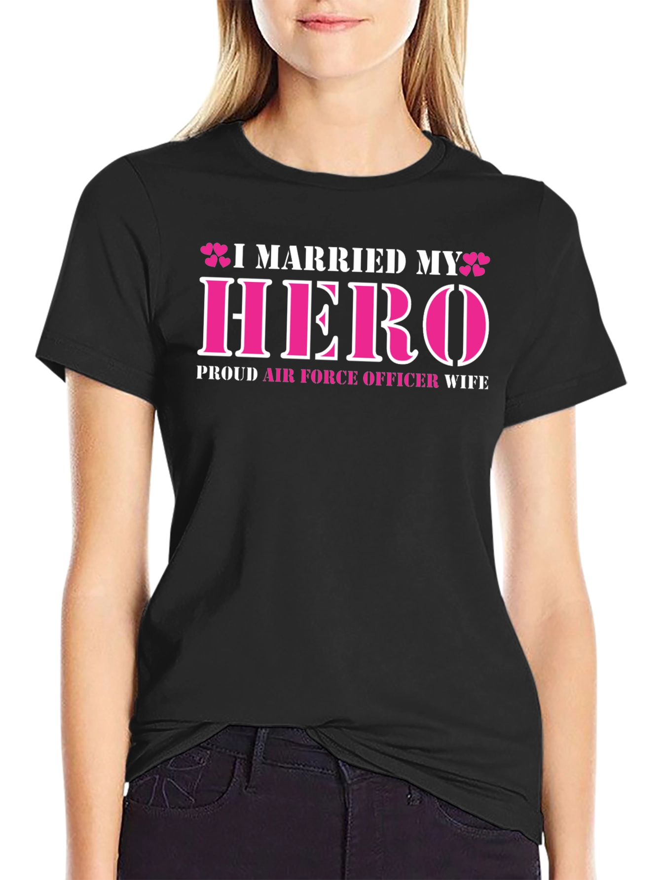 Black I Married My Hero - Air Force Wife T-Shirt view 2