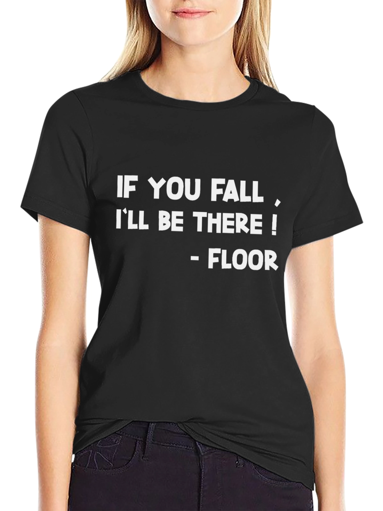 Black Funny "If You Fall" Black Cotton Graphic Tee view 2