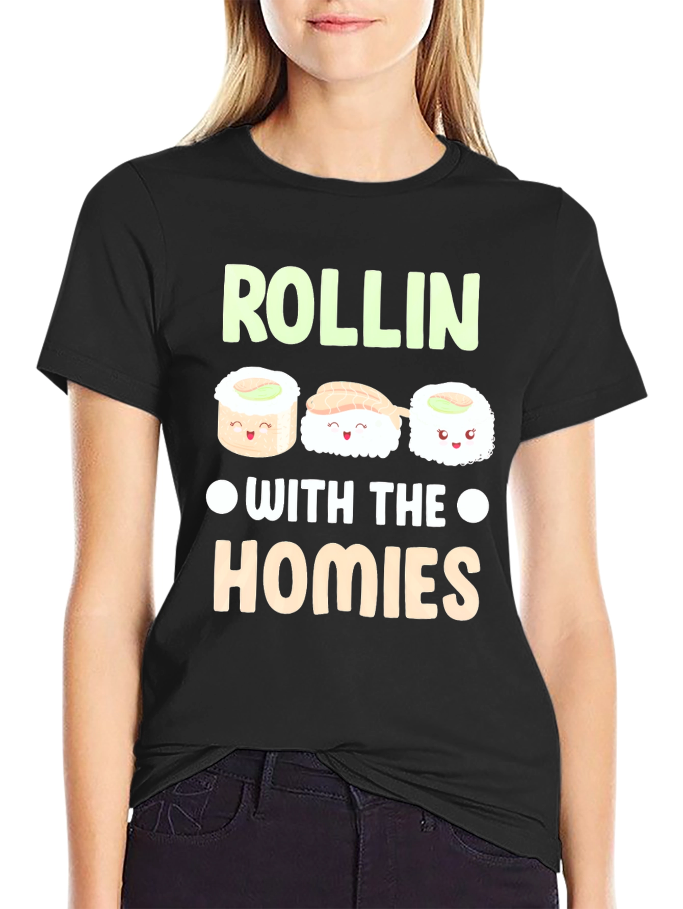 Black Rollin' with the Homies Sushi Graphic Tee view 2