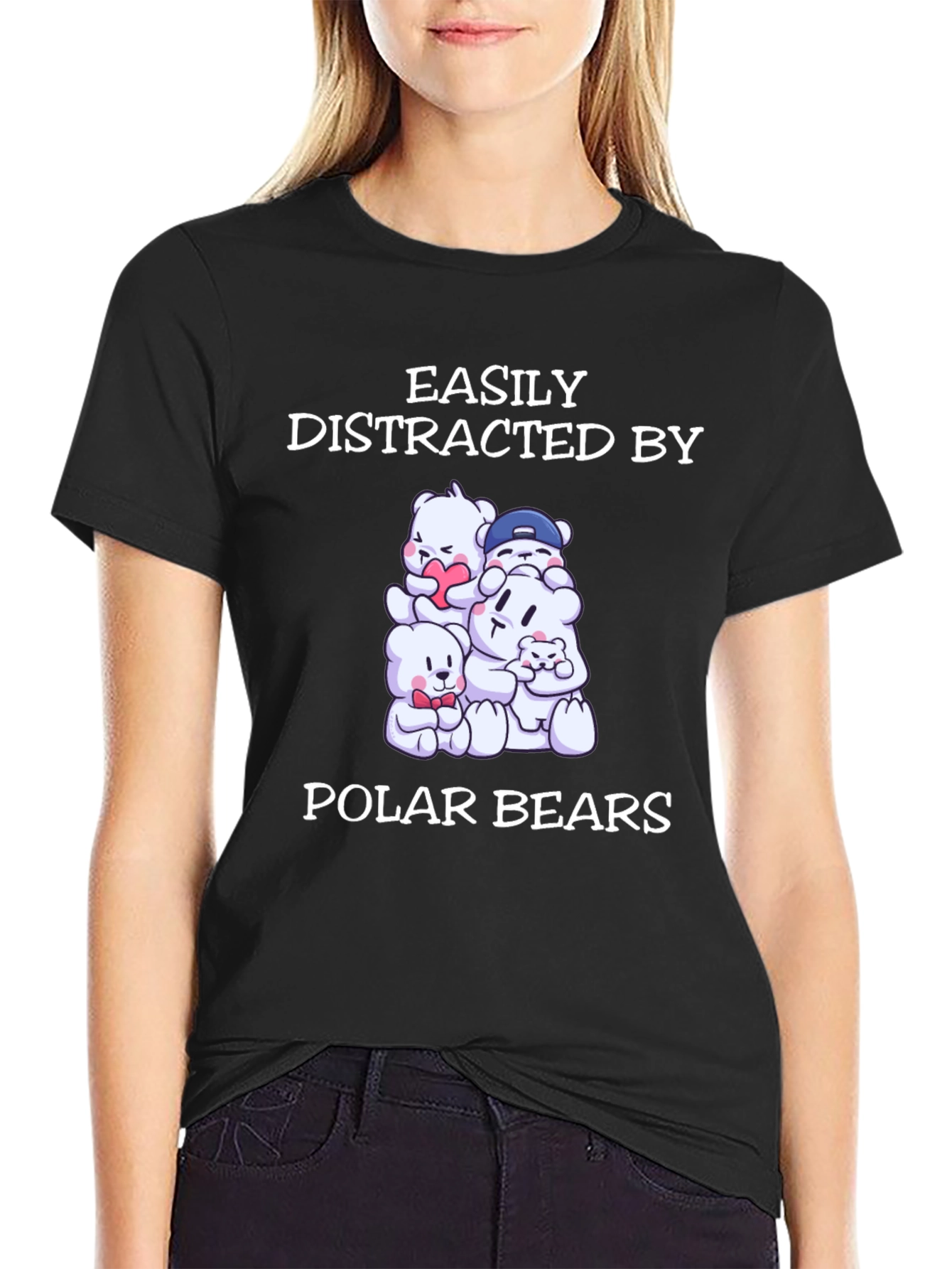 Black Easily Distracted by Polar Bears T-Shirt view 2