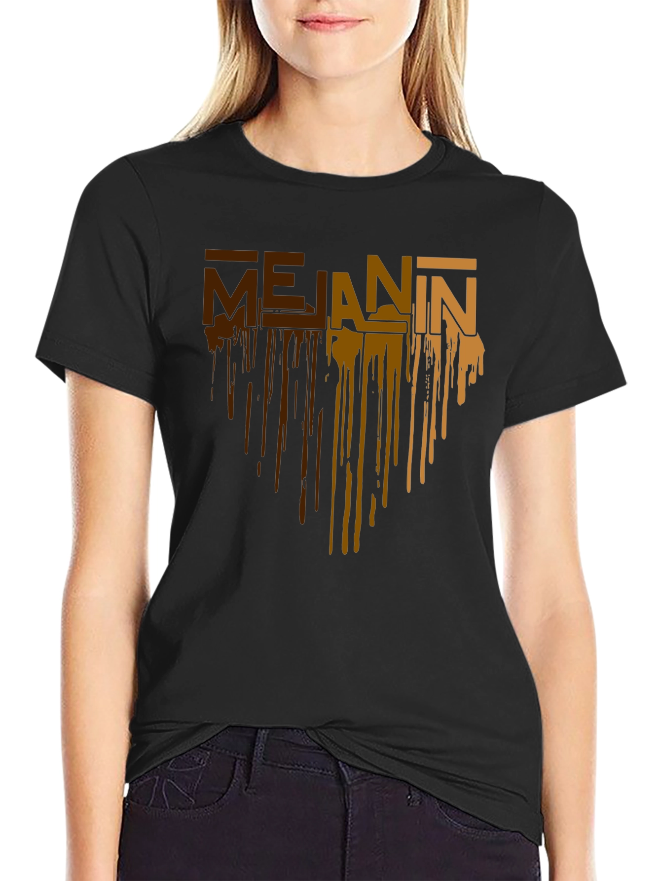 Black Melanin Drip Graphic T-Shirt - Black Cotton Tee view 2