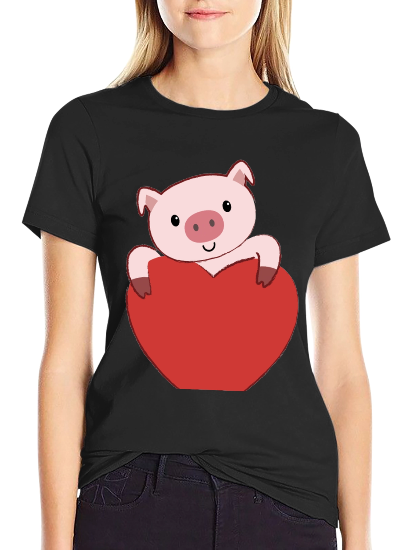 Black Pig Heart Valentine's Day T-Shirt view 2