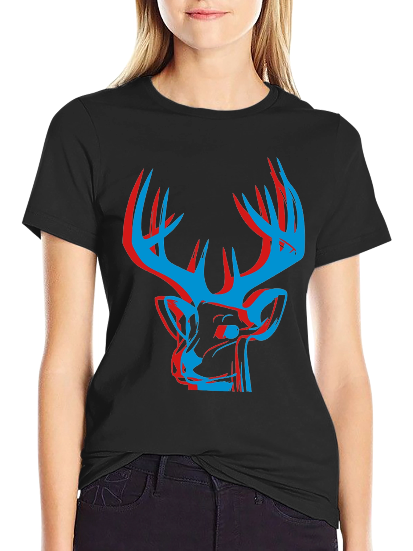 Black Modern Deer Graphic Tee - Black view 2