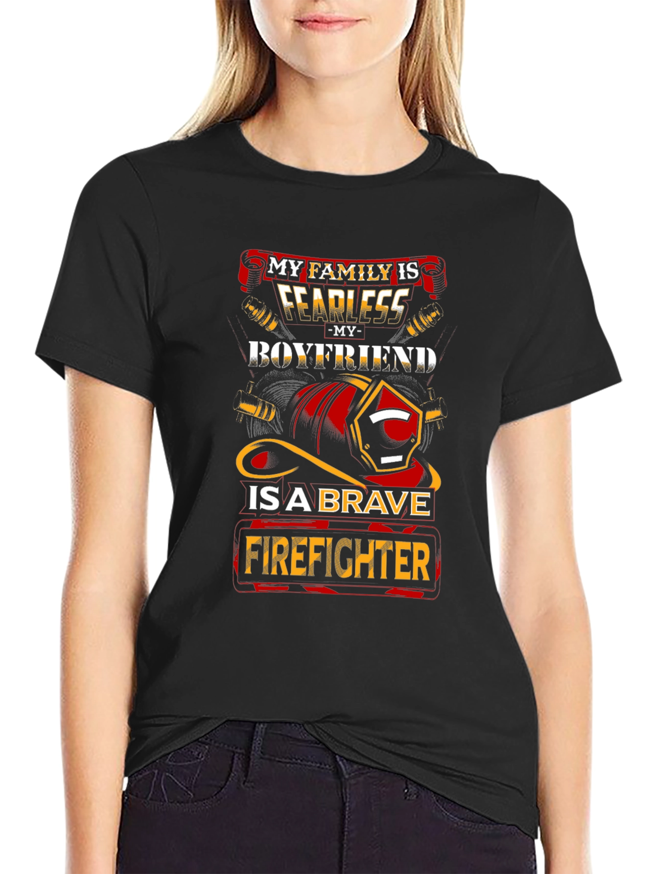Black Fearless Firefighter Boyfriend Graphic Tee view 2