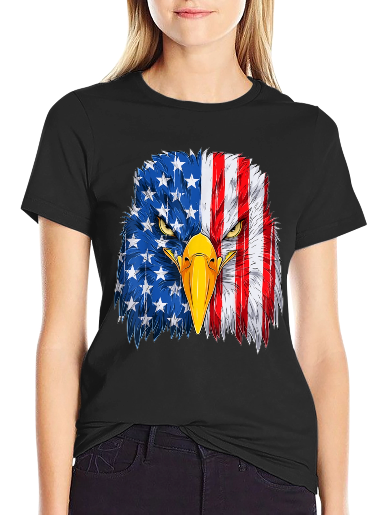 Black American Eagle Flag Graphic T-Shirt view 2