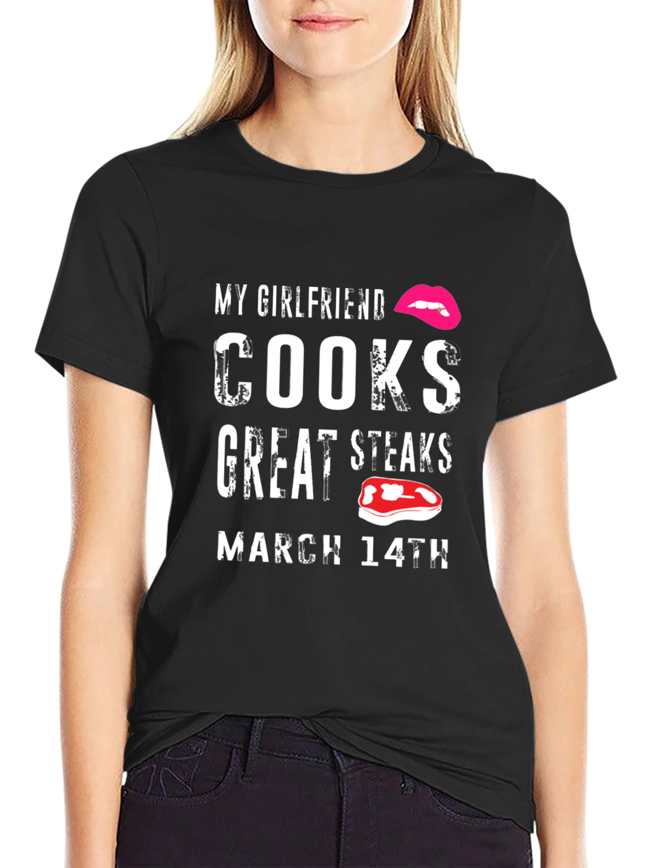 Black My Girlfriend Cooks Great Steaks T-Shirt view 2