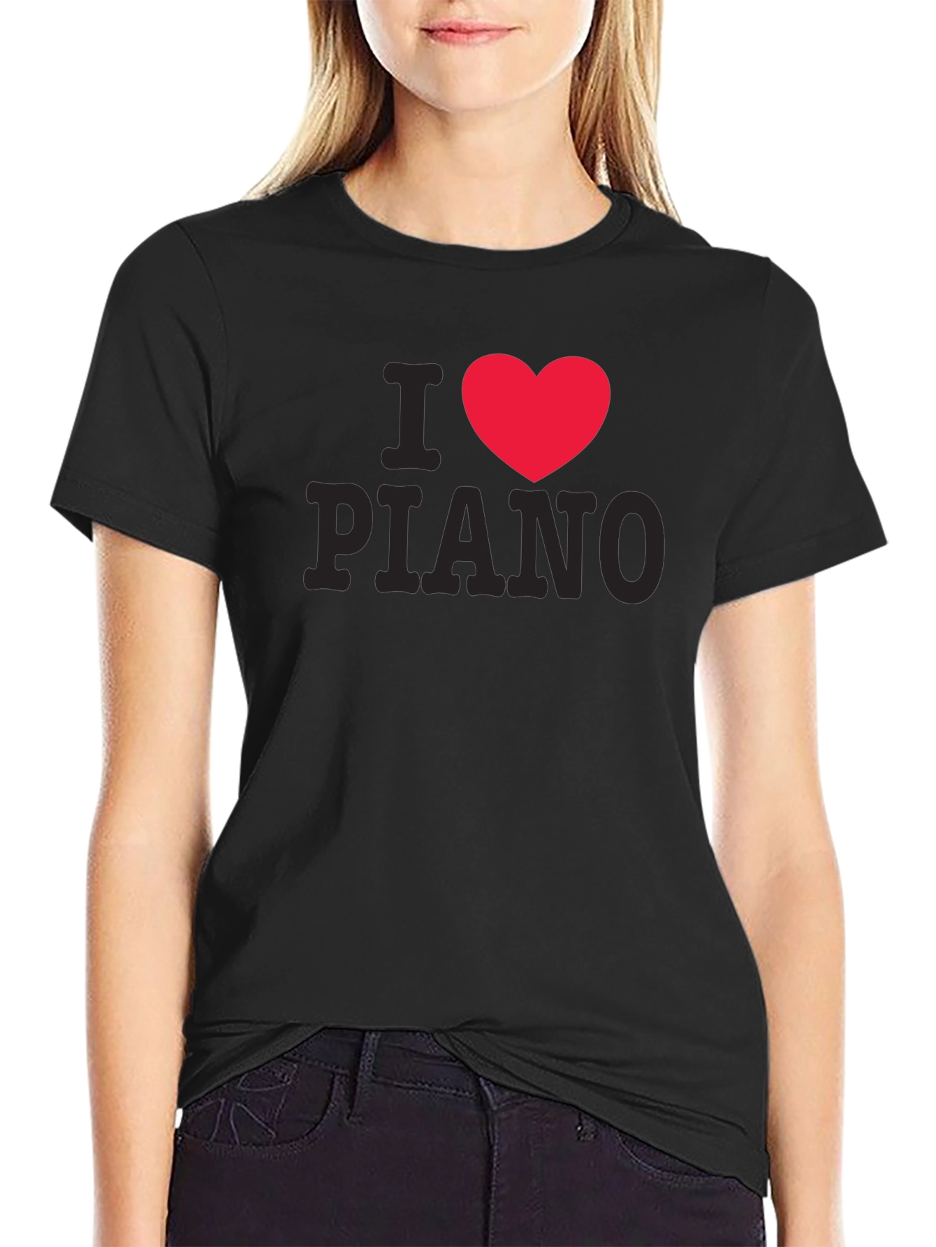 Black I Heart Piano T-Shirt - Music Lover Tee view 2