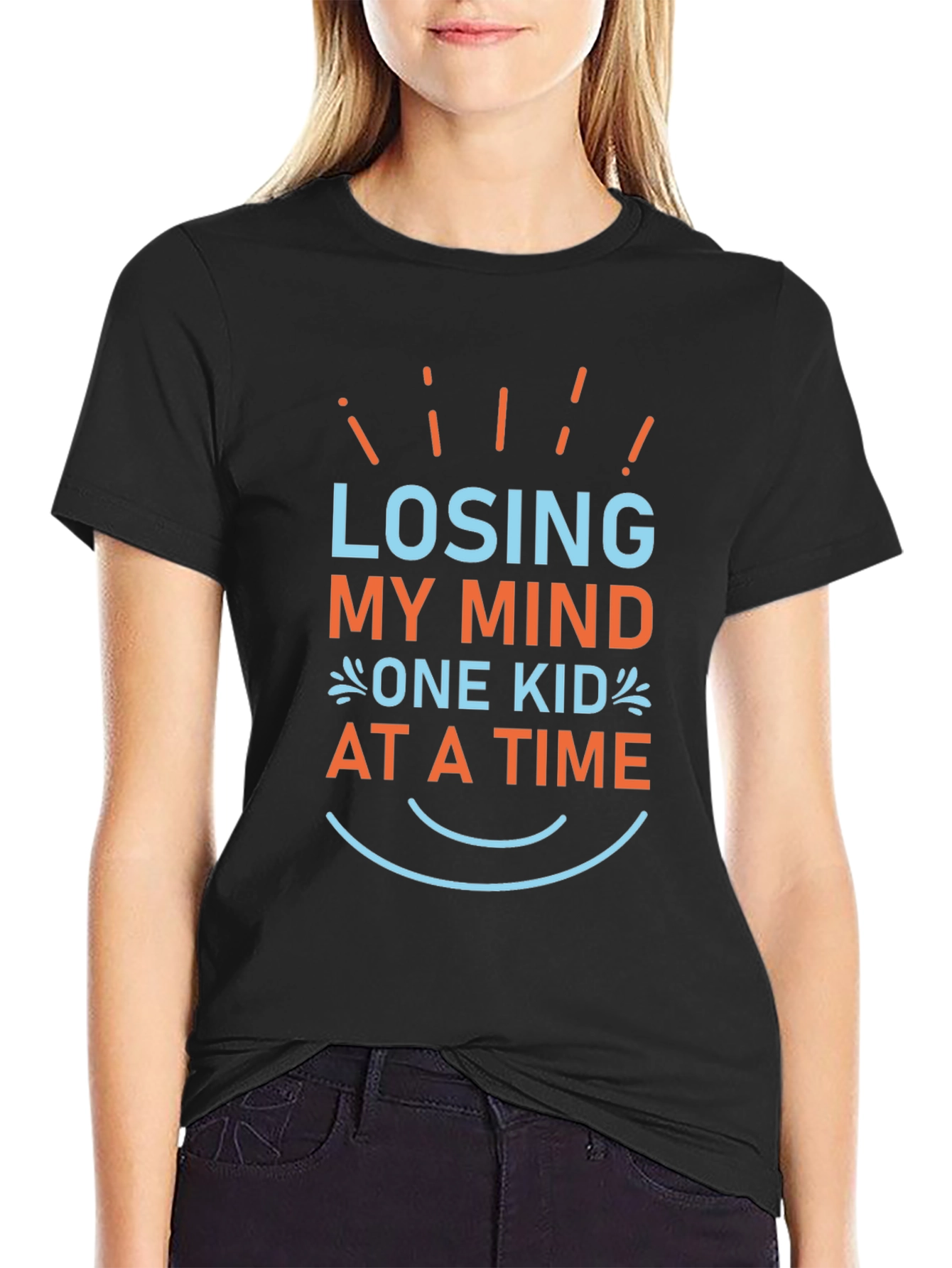 Black Losing My Mind One Kid at a Time Graphic Tee view 2