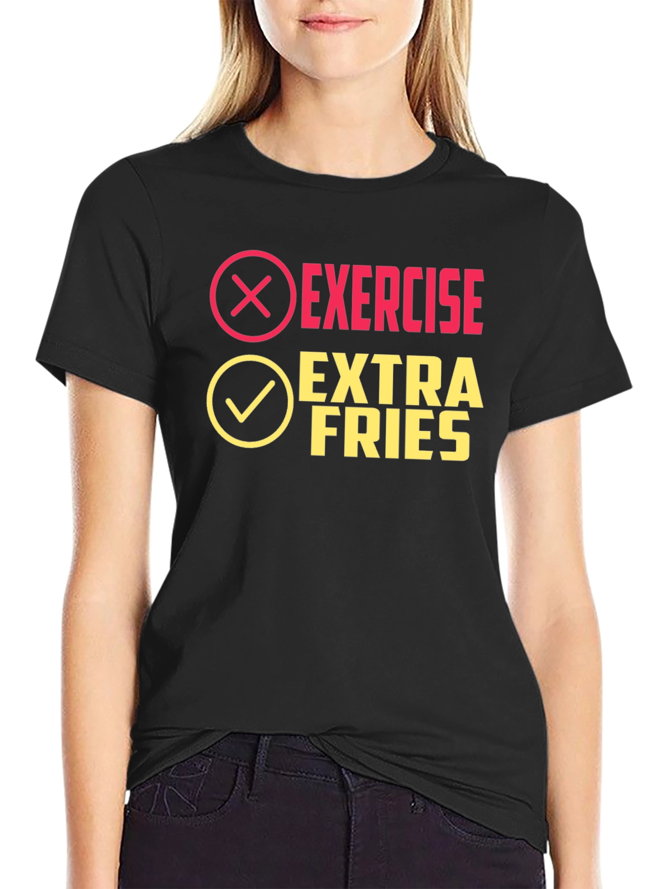 Black Exercise? Extra Fries! Funny Graphic Tee view 2