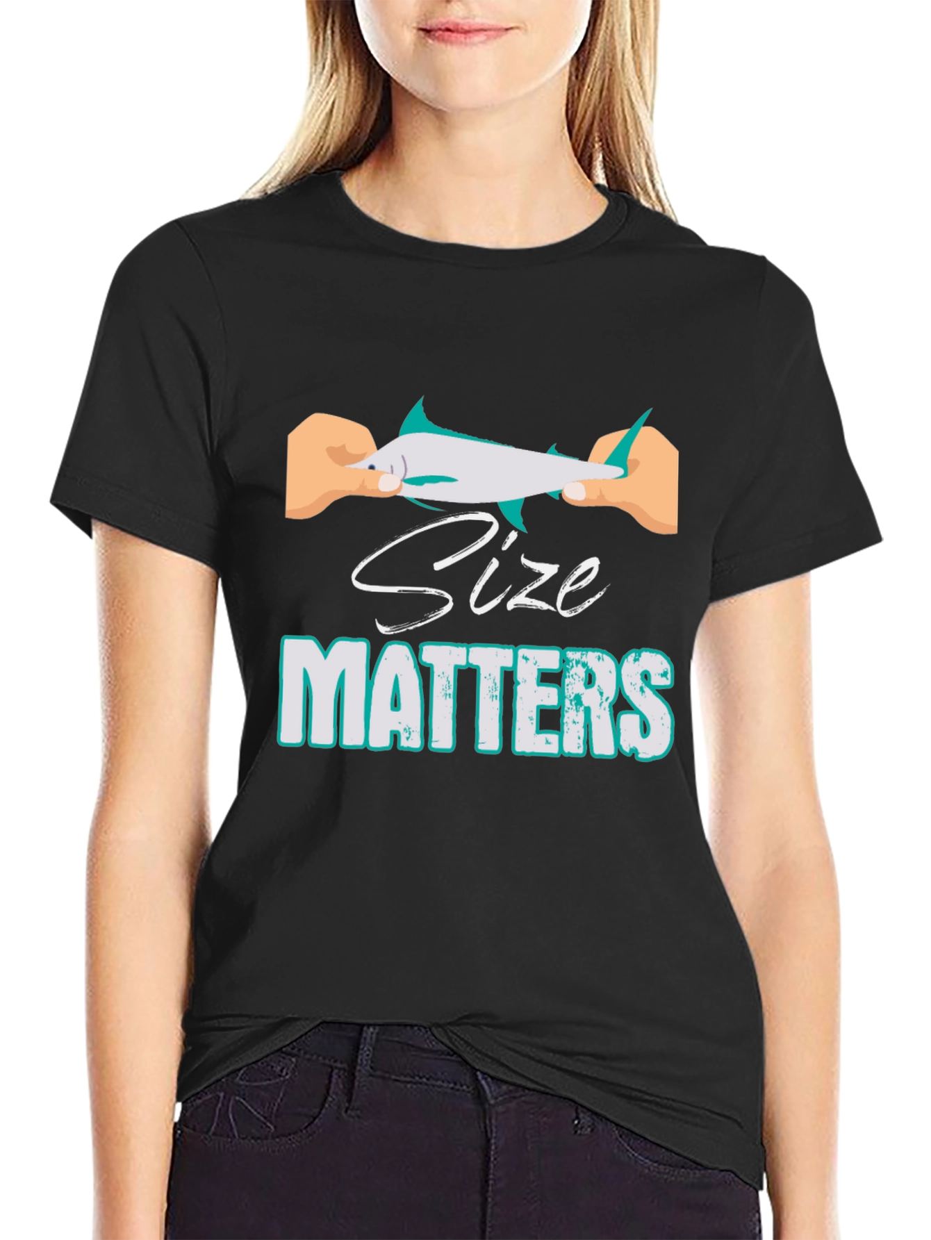 Black Size Matters Funny Fishing T-Shirt view 2