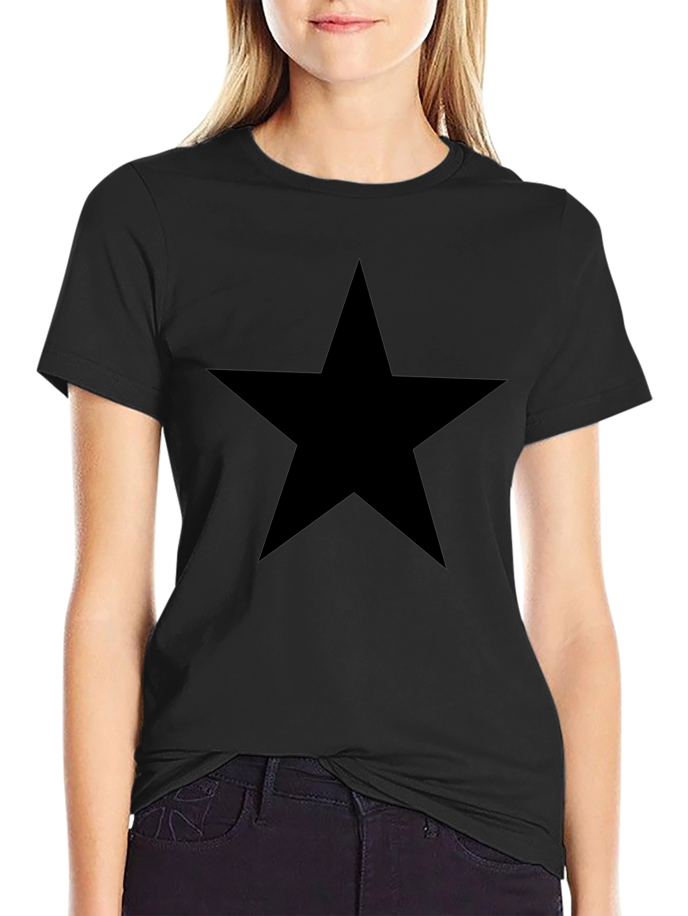Black Bold Star Graphic Black Tee - Modern Casual Style view 2