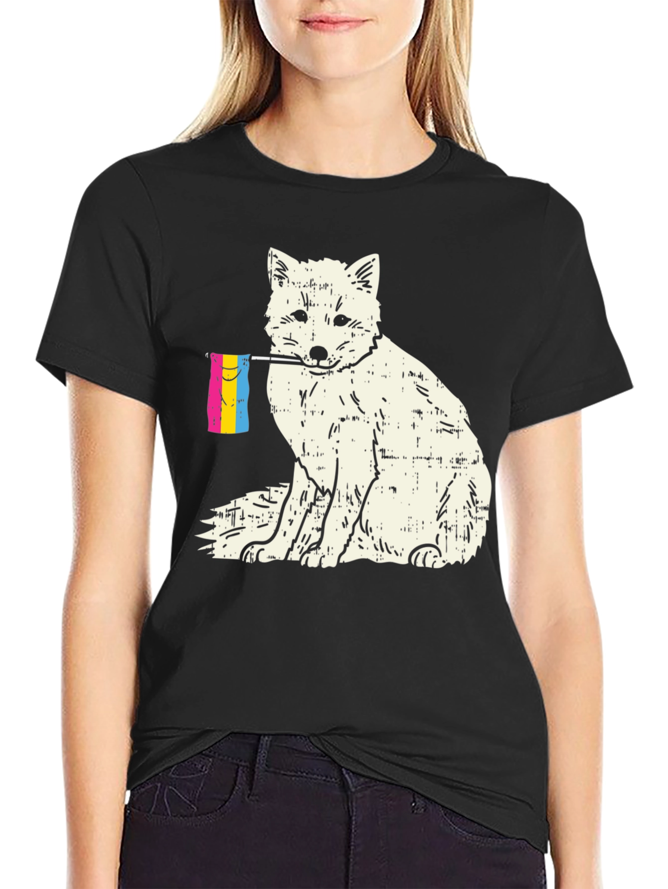 Black Pansexual Pride Fox T-Shirt view 2