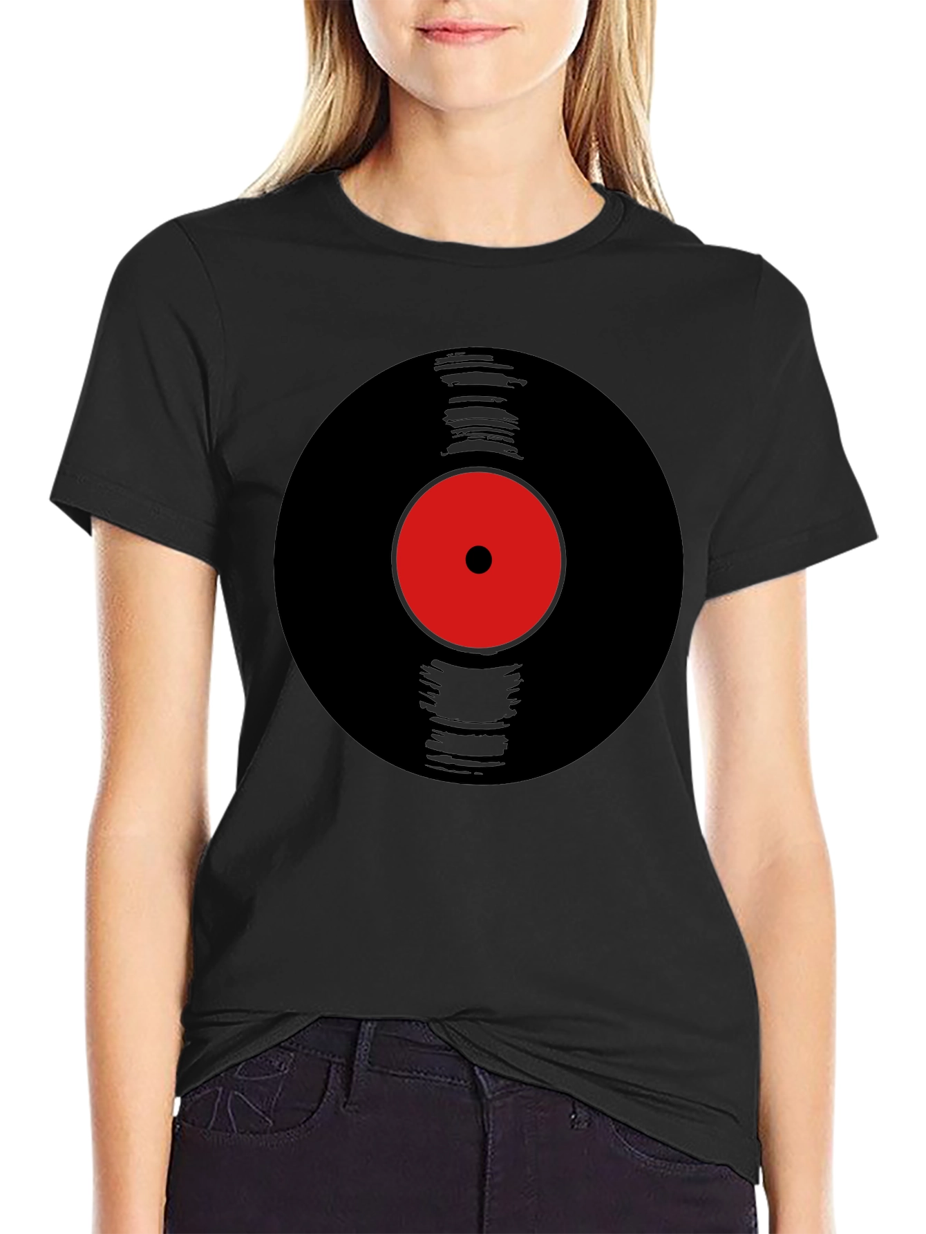 Black Retro Vinyl Record Graphic Tee - Black view 2