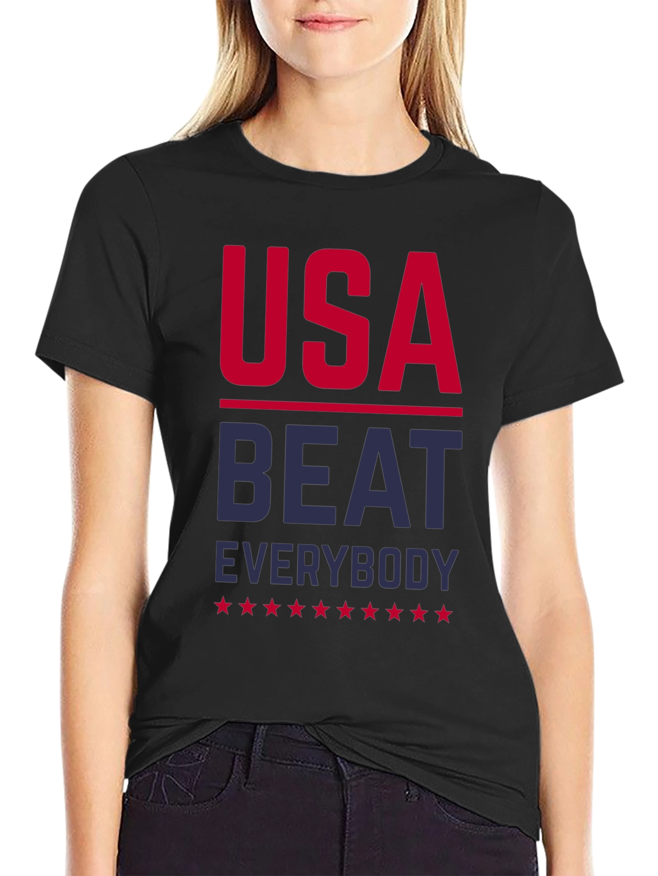 Black USA Beat Everybody Patriotic T-Shirt view 2