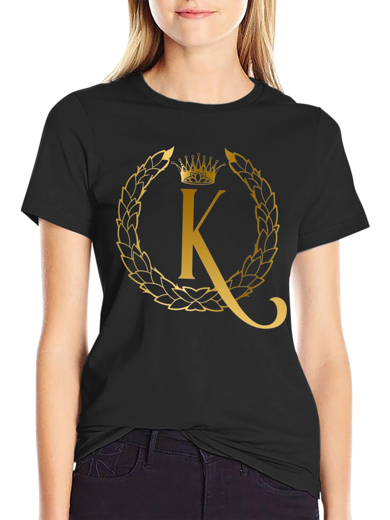 Black Golden 'K' Crown Tee - Stylish Men's Graphic T-Shirt view 2