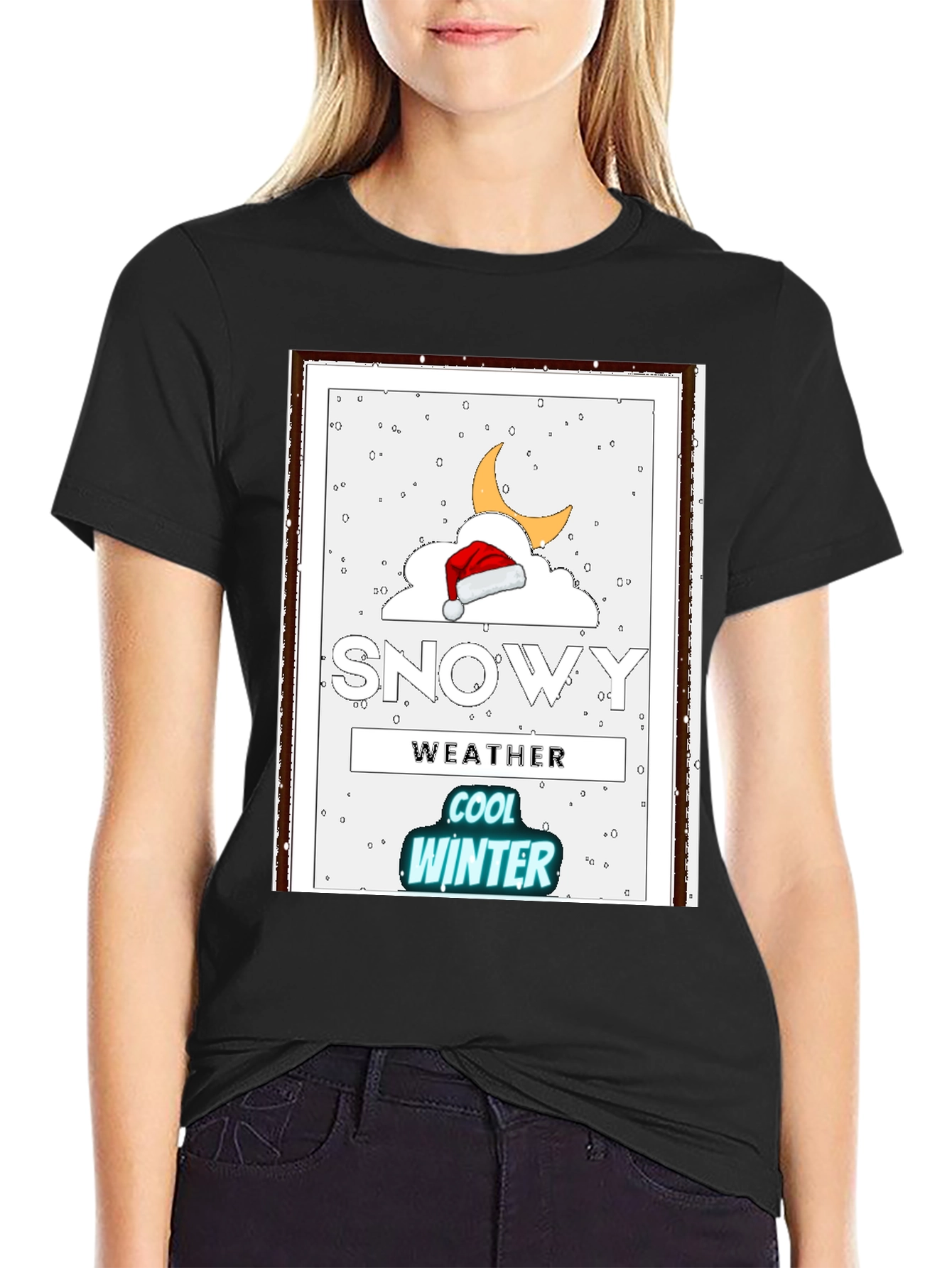 Black Snowy Weather Cool Winter T-Shirt view 2