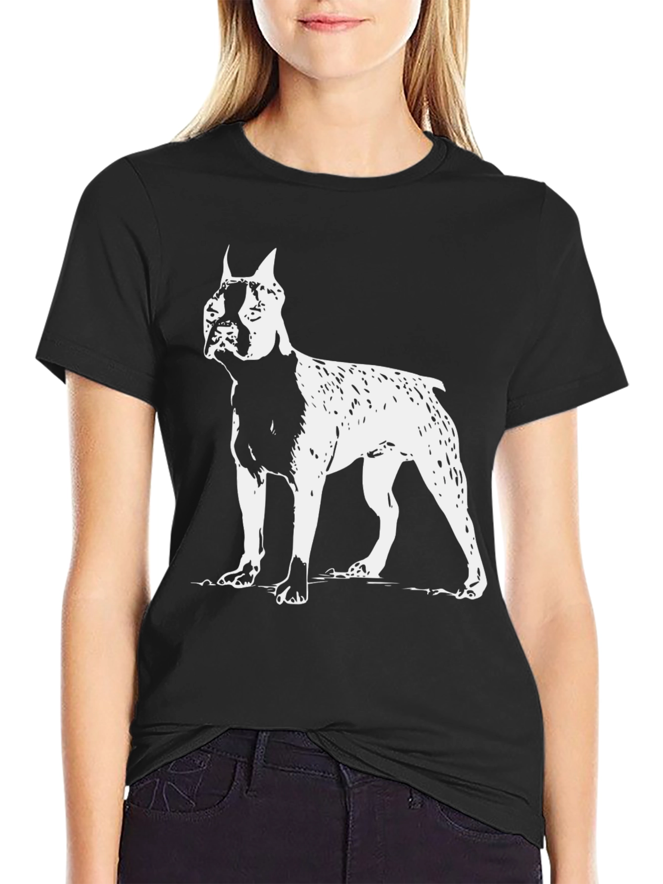 Black Boxer Dog Graphic Tee - Black Cotton T-Shirt view 2