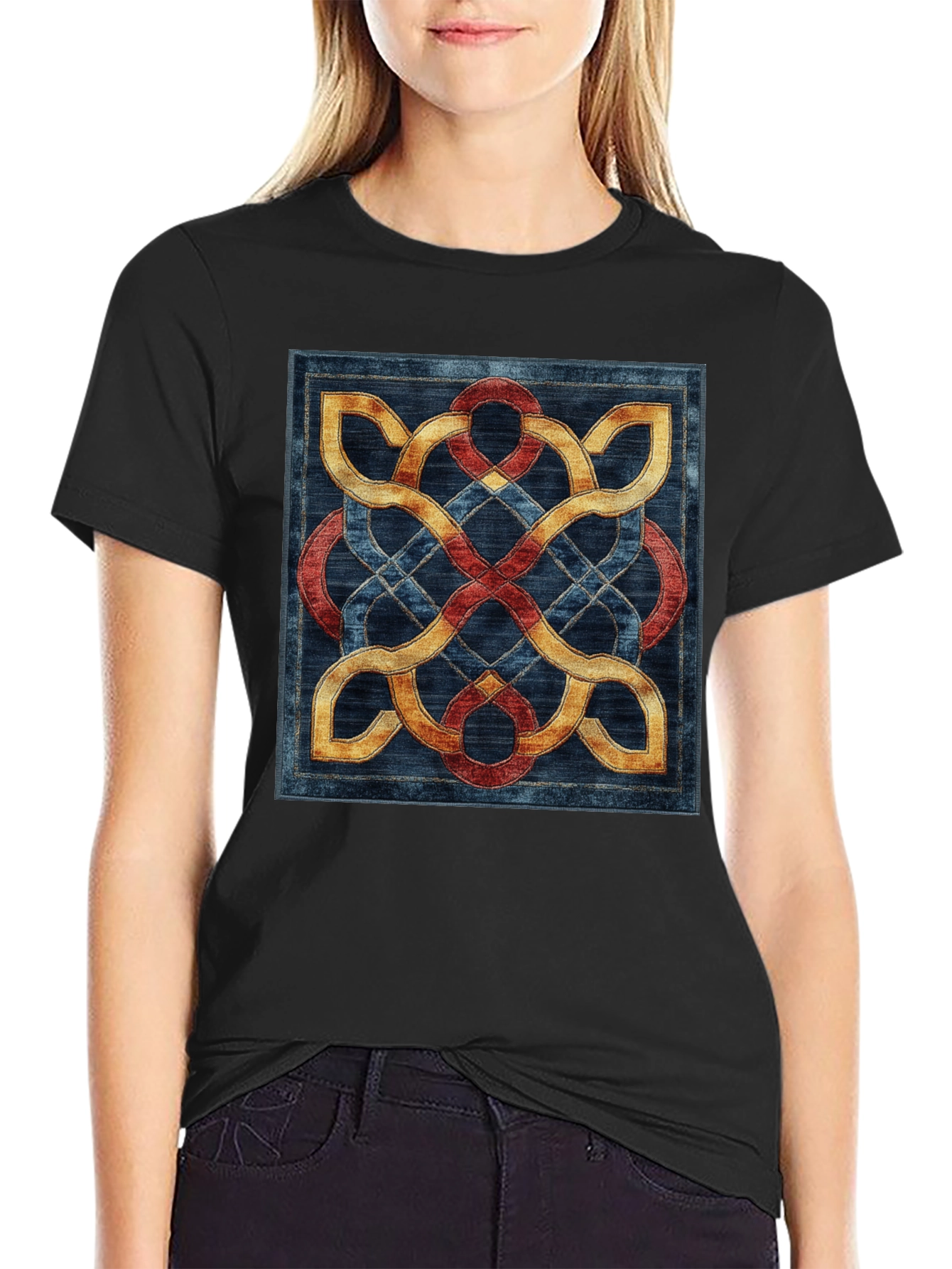Black Celtic Knot T-Shirt - Intricate Woven Design view 2