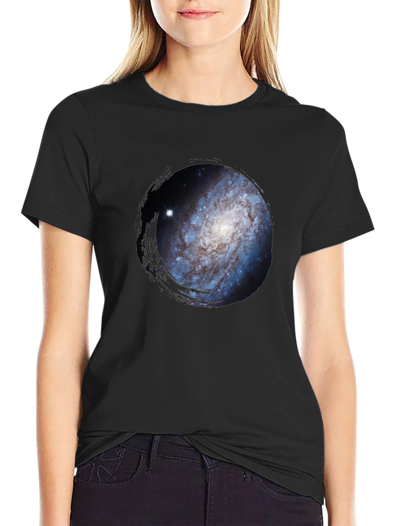 Black Galaxy Print Crew Neck Tee view 2