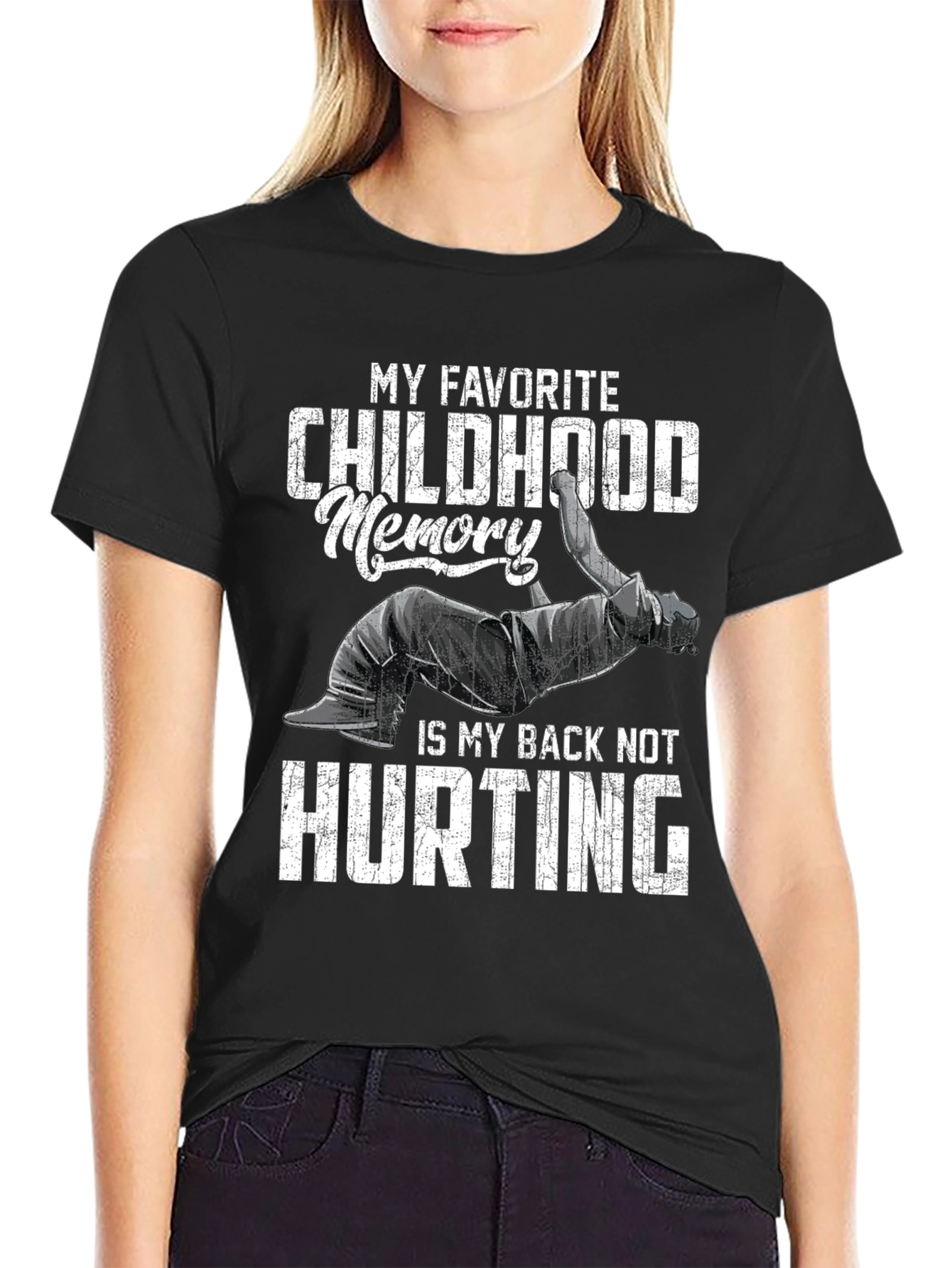Black Funny Back Pain T-Shirt: Childhood Memory view 2