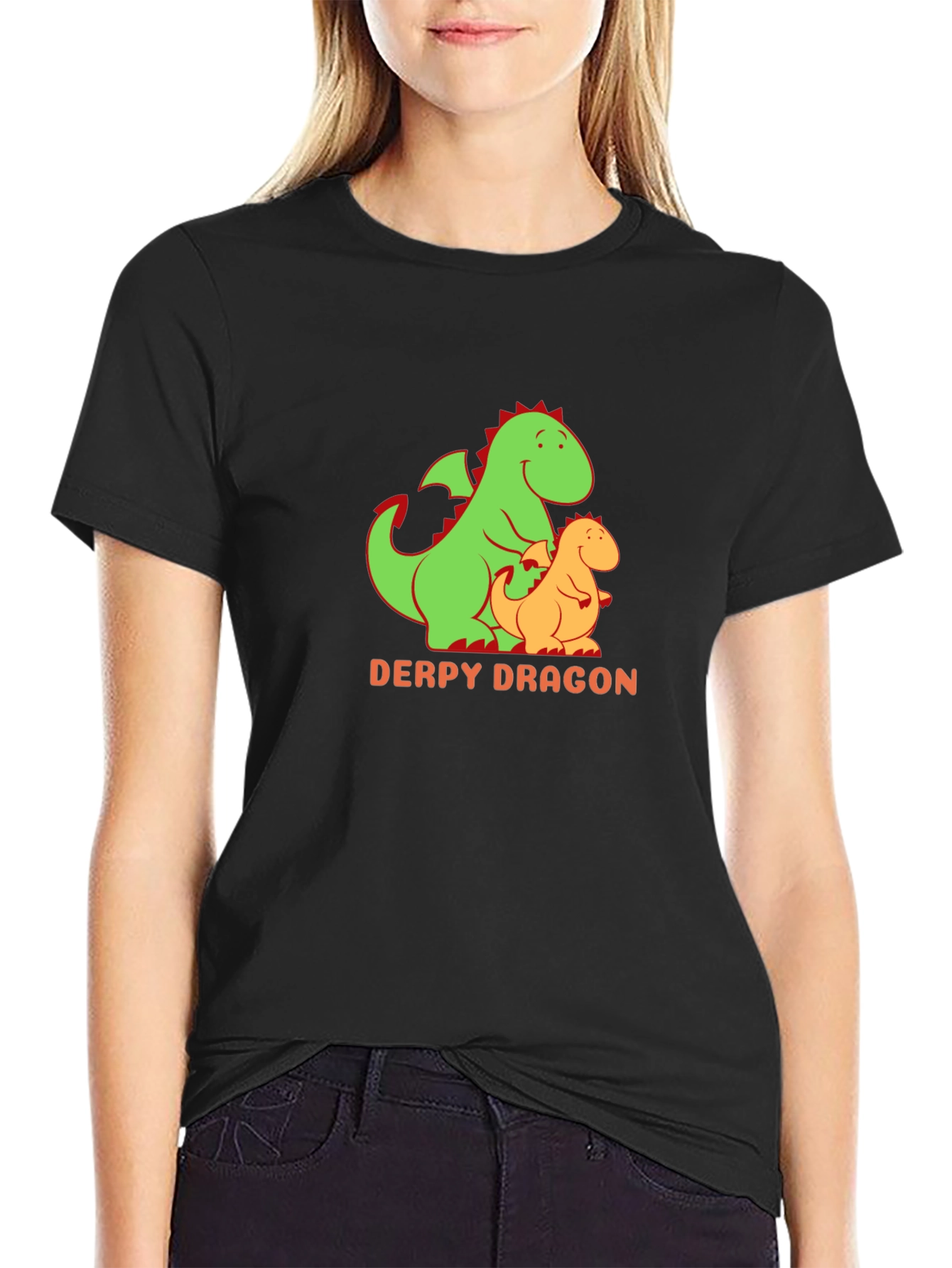 Black Derpy Dragon Graphic Tee - Black Cotton T-Shirt view 2