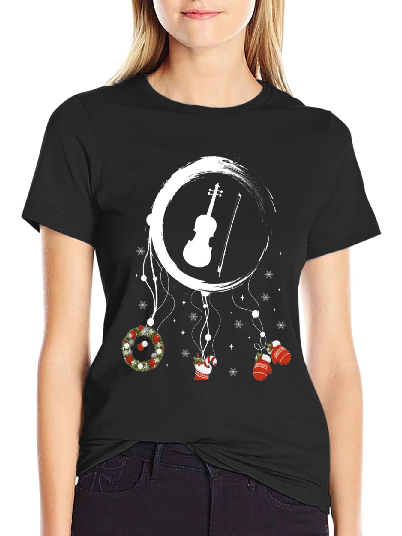 Black Festive Violin Dreamcatcher Tee view 2
