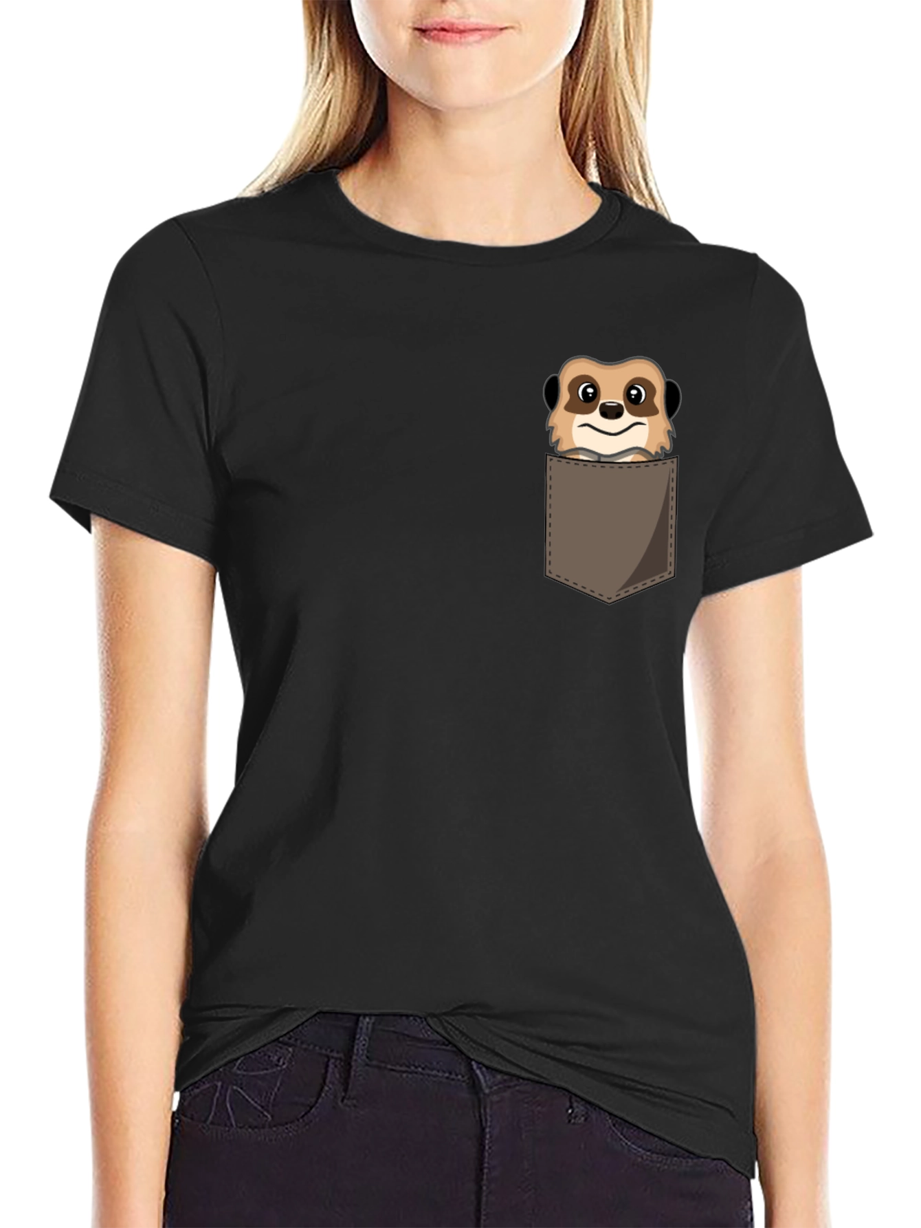 Black Meerkat Pocket T-Shirt - Novelty Animal Tee view 2