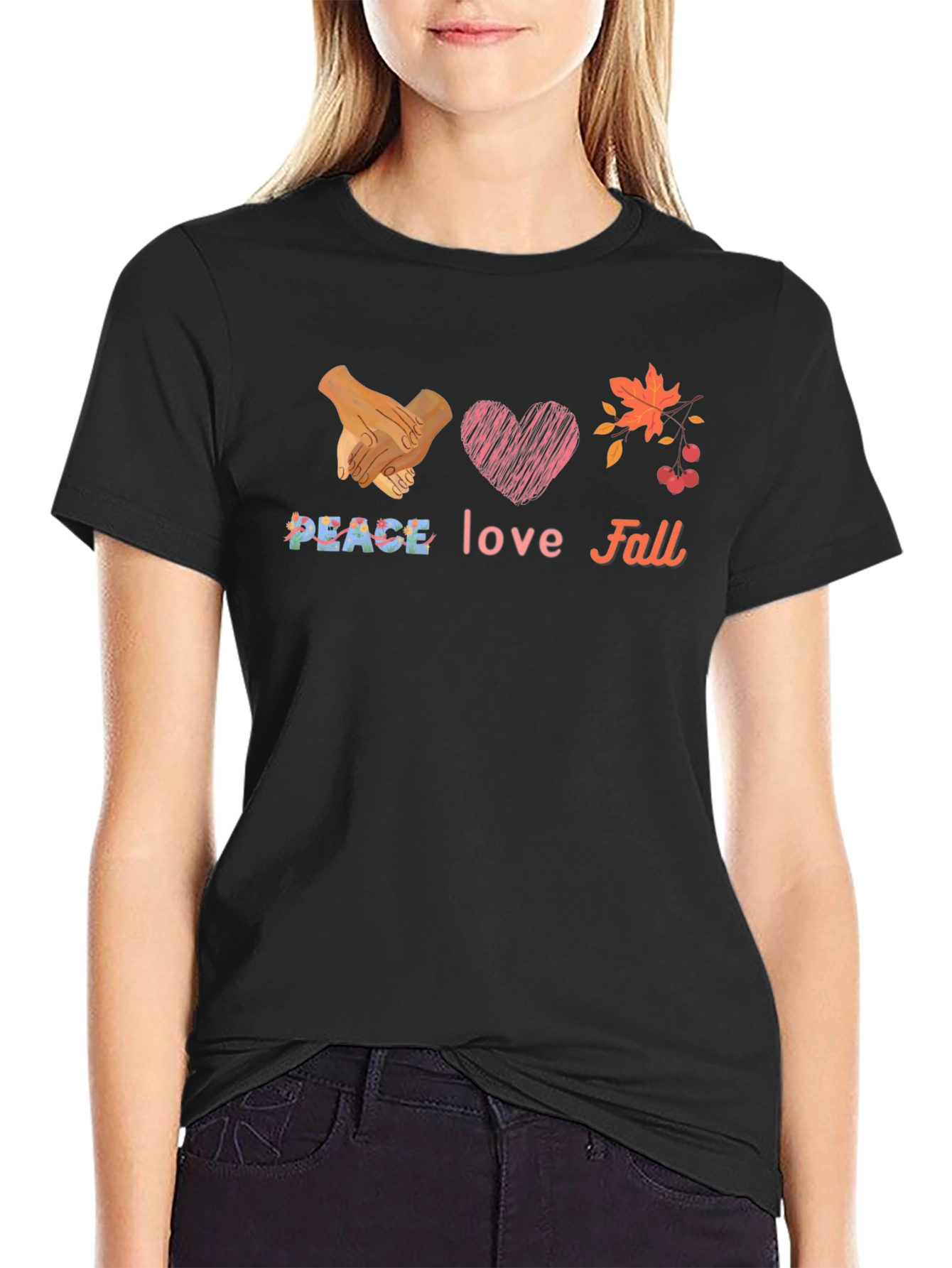 Black Peace Love Fall Graphic T-Shirt view 2