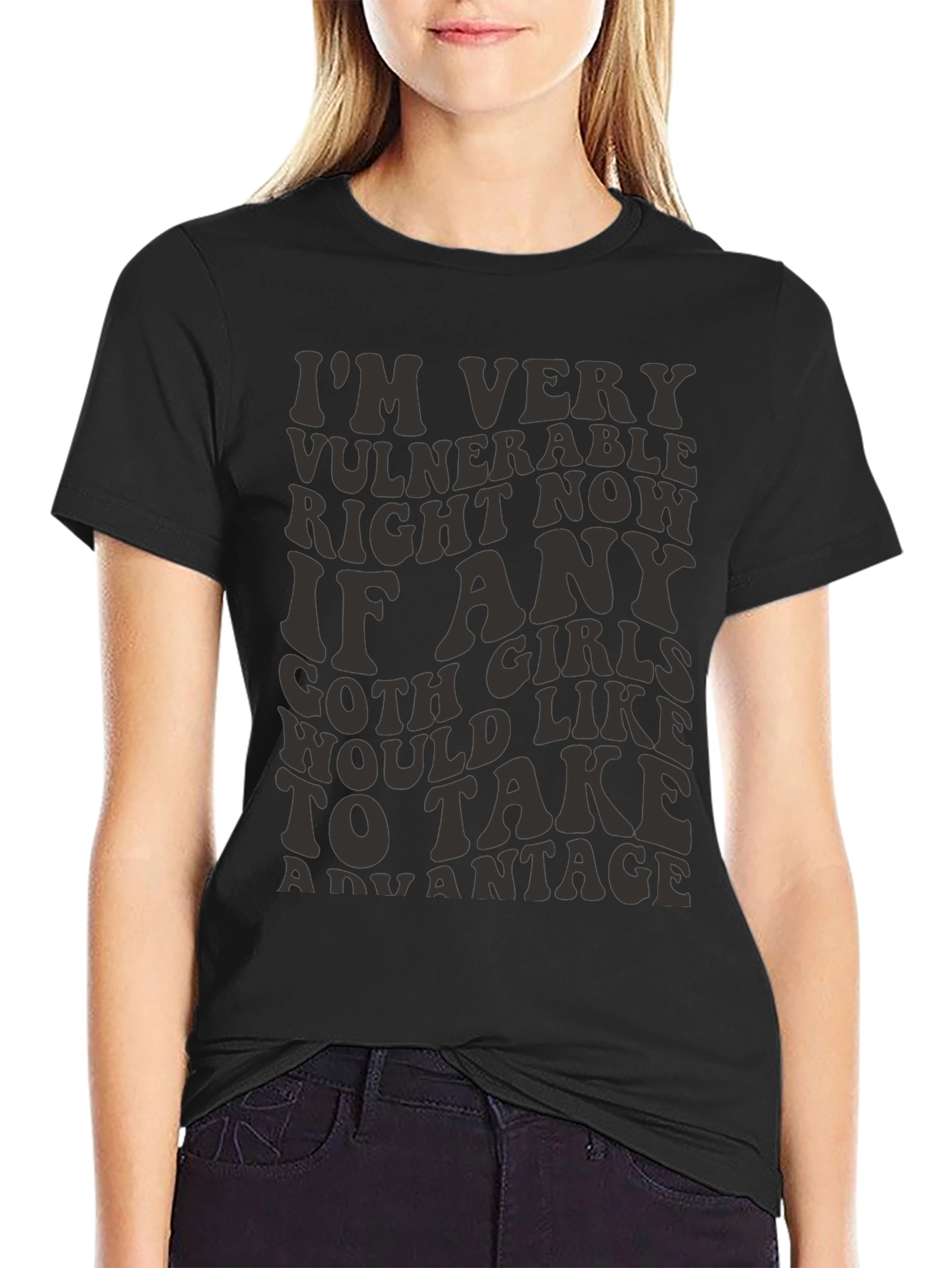 Black Vulnerable Goth Girls T-Shirt - Funny Graphic Tee view 2