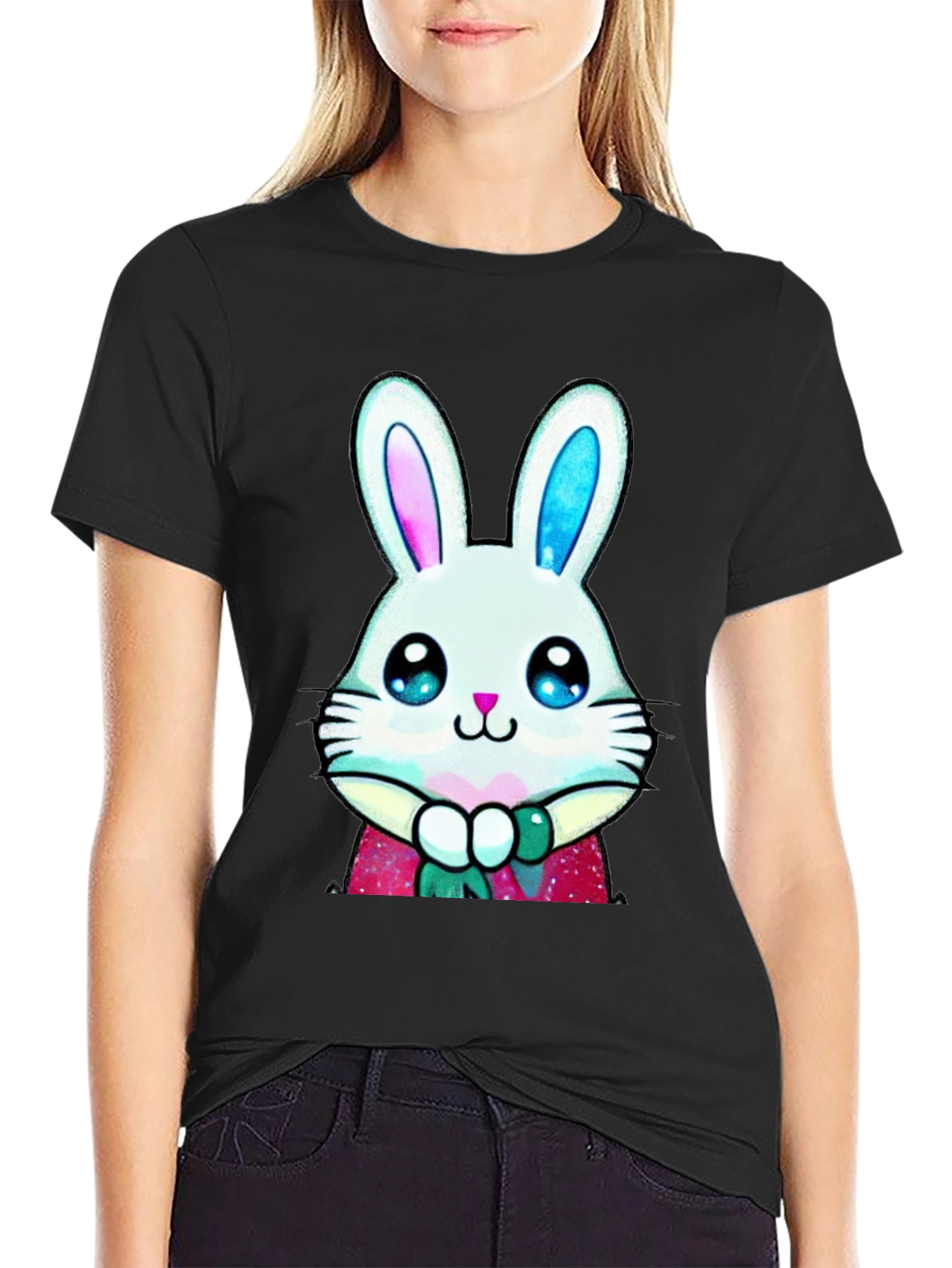 Black Cute Bunny Graphic Tee - Easter Style view 2
