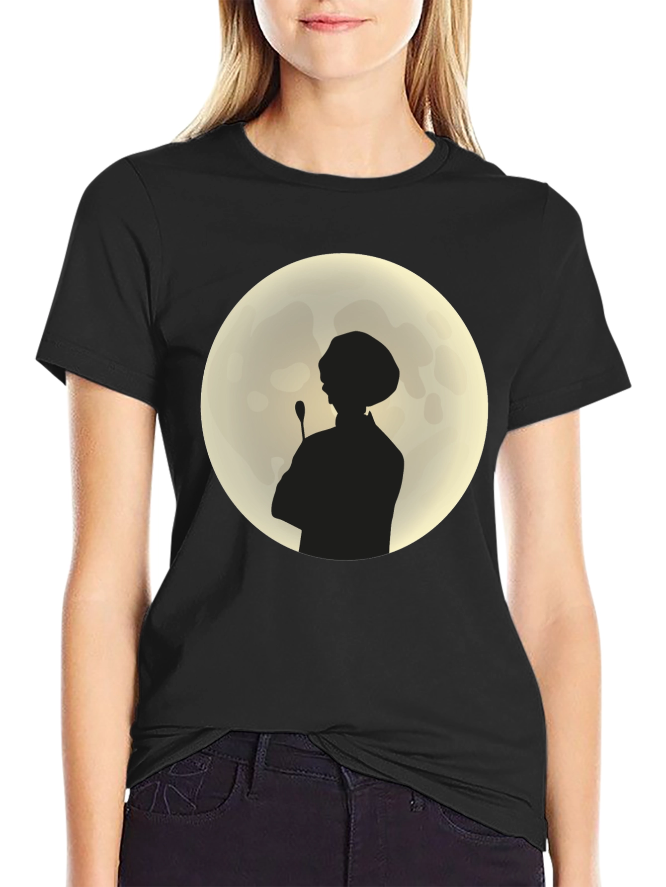 Silhouette Chef on Moon Black T-Shirt - 2