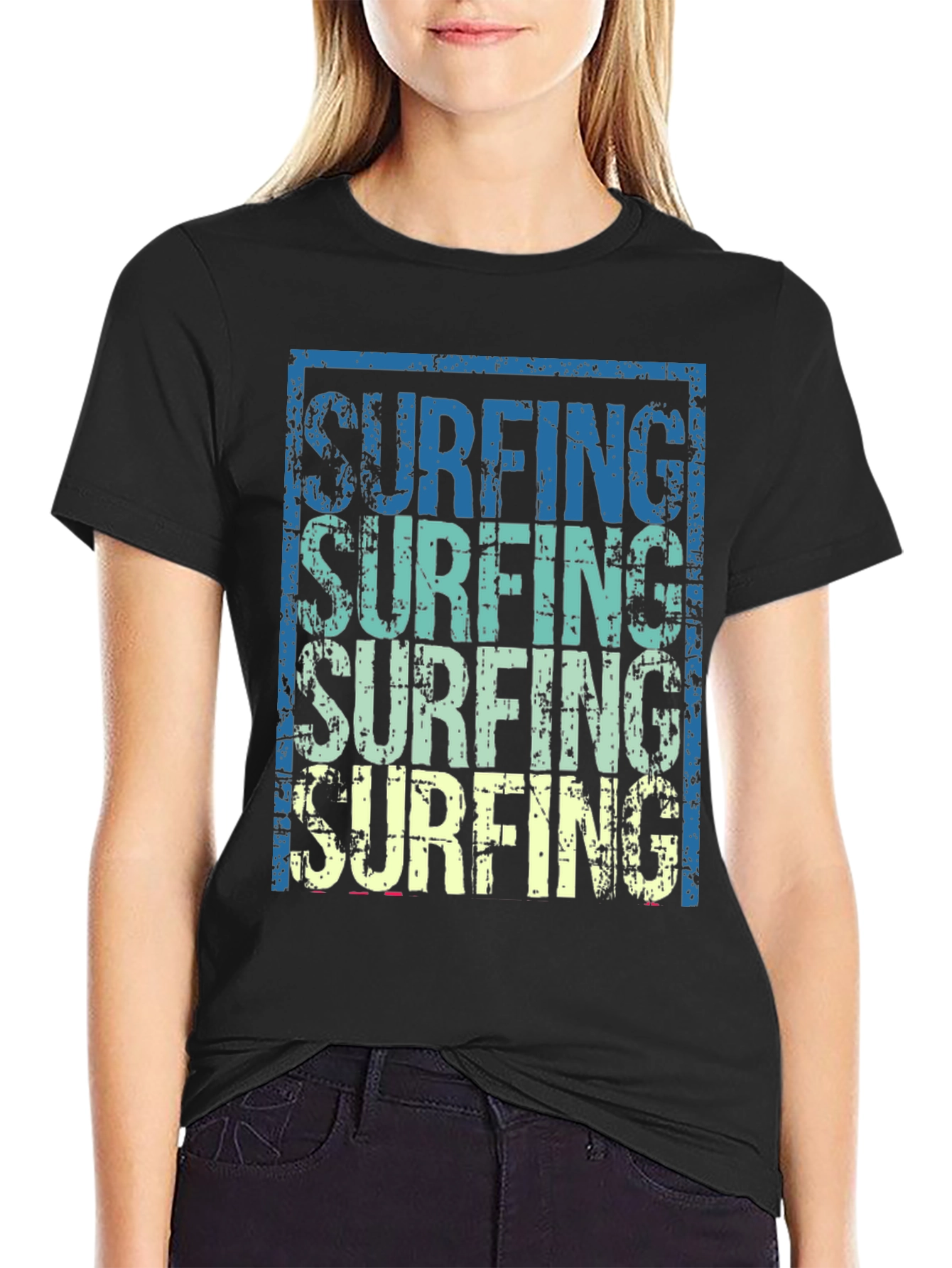 Black Vintage Surfing T-Shirt - Retro Style view 2