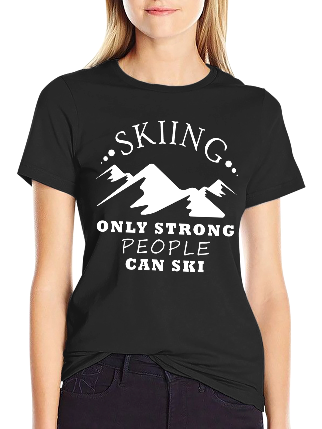 Black Skiing Strong People Black T-Shirt view 2