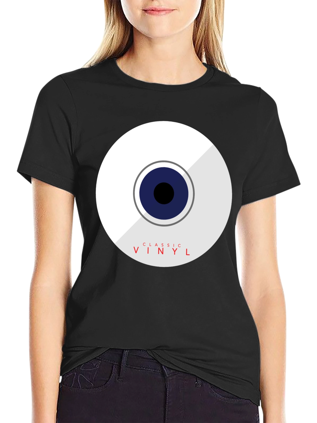 Black Classic Vinyl Graphic Tee - Black Cotton Blend view 2