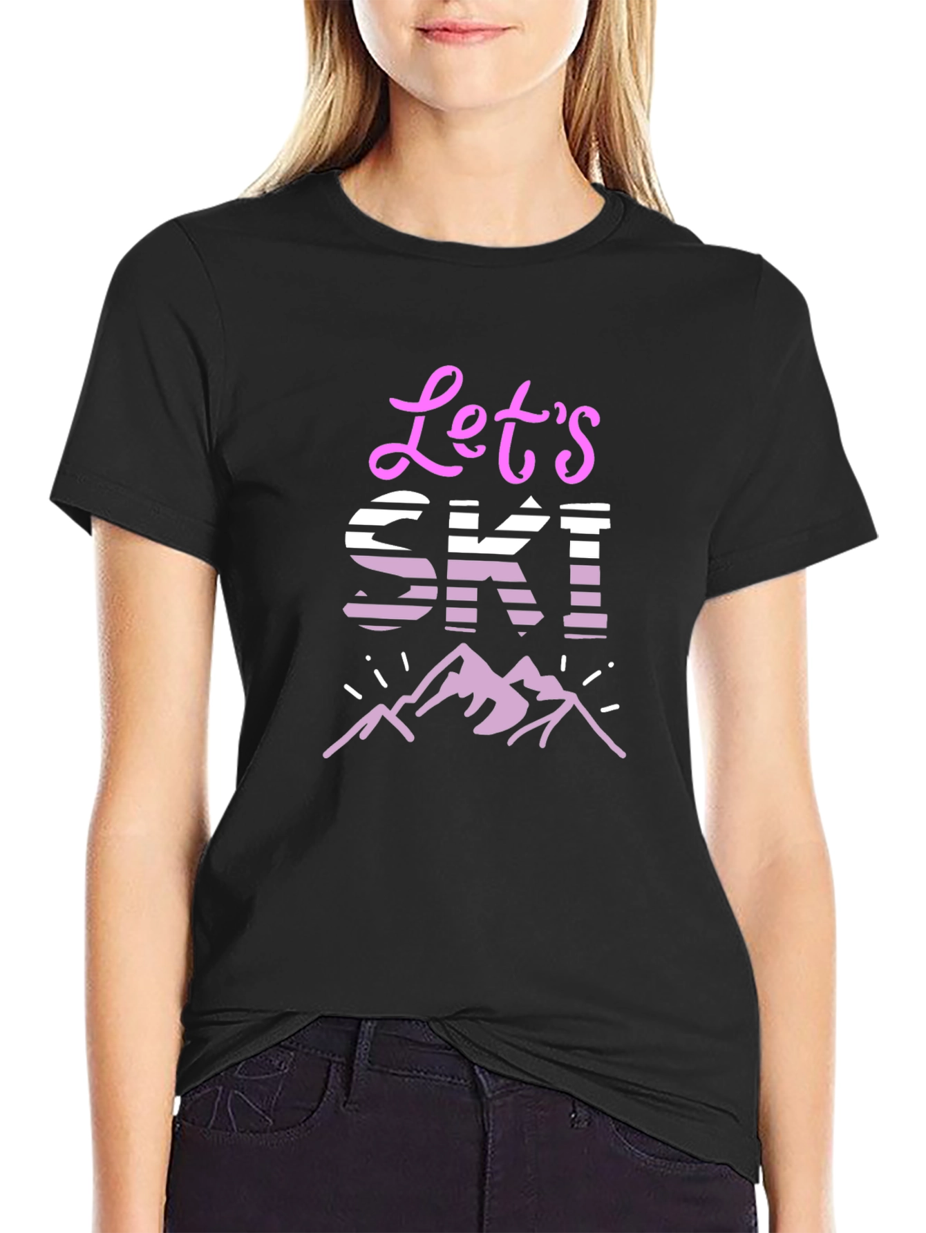 Black Let's Ski! Graphic Tee - Mountain Adventure T-Shirt view 2
