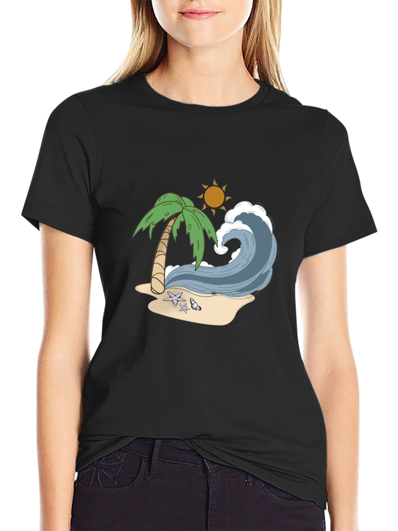 Black Beach Wave Graphic Tee - Tropical Vibes view 2