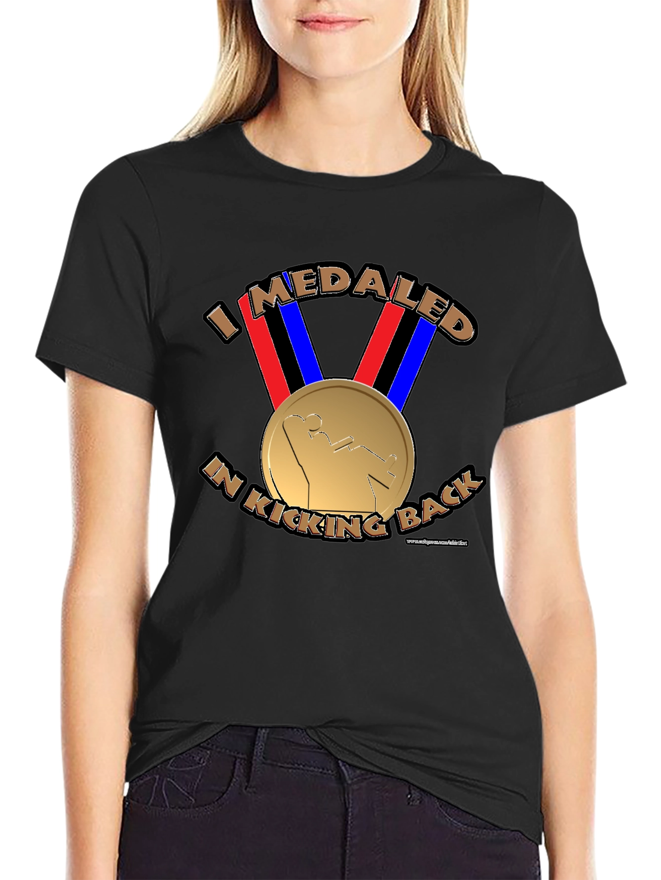 Black I Medaled In Kicking Back Funny T-Shirt view 2