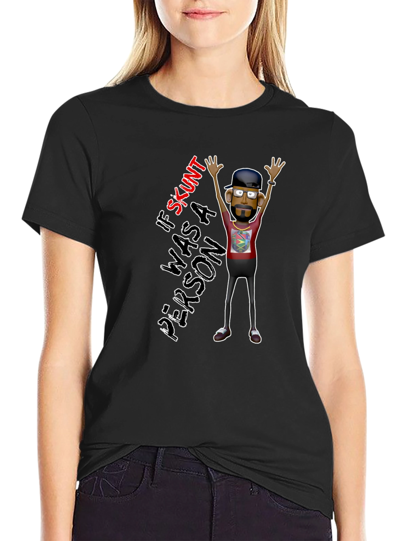 Black Skunt Person Graphic Tee - Funny Novelty Shirt view 2
