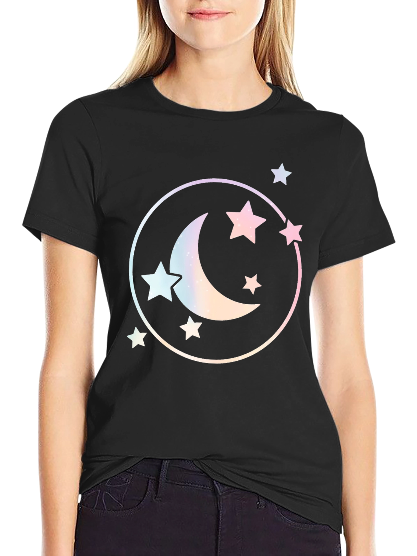 Black Moon & Stars Graphic Tee - Black Unisex T-Shirt view 2