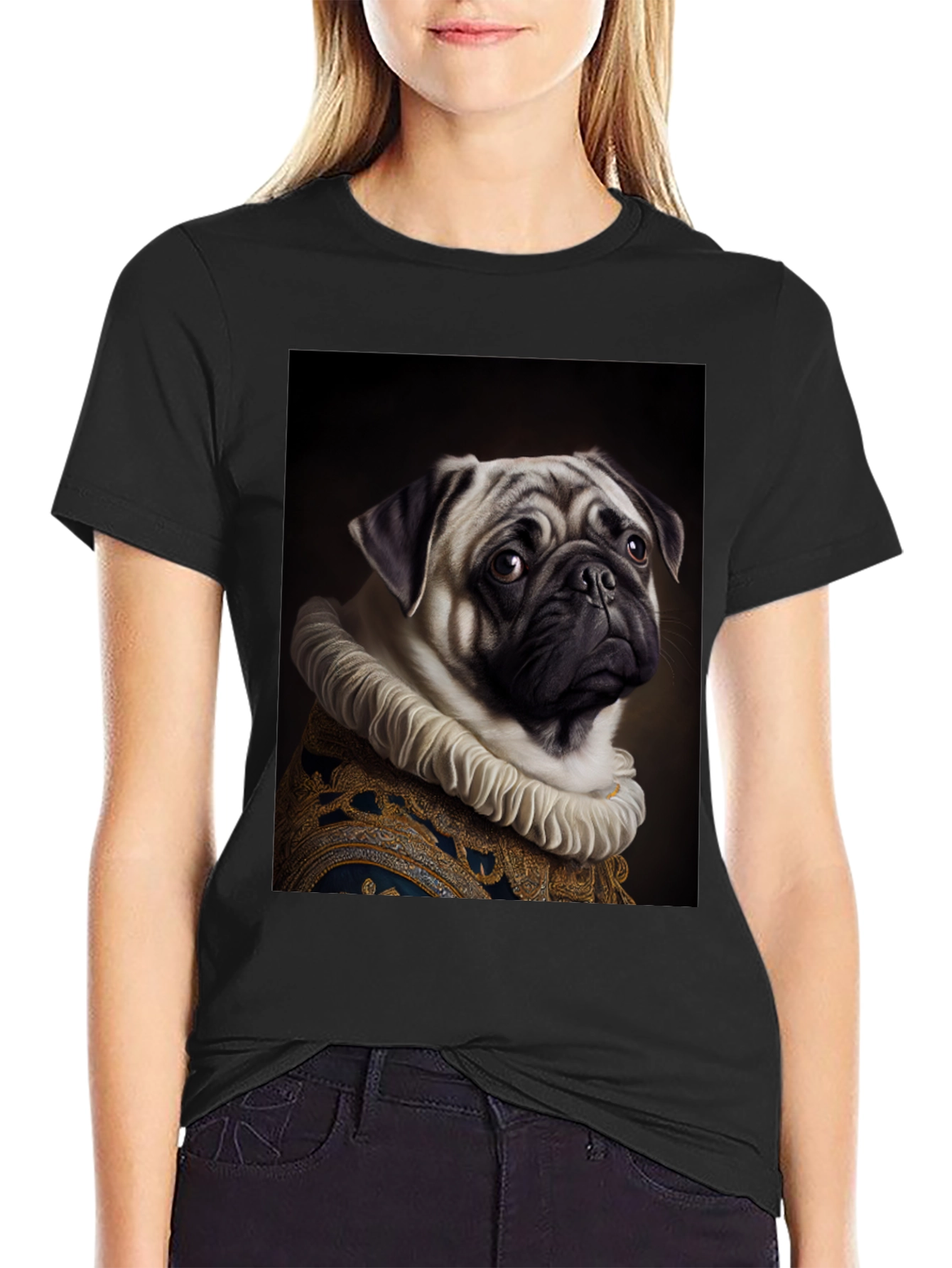 Black Regal Pug Graphic Tee - Black Cotton T-Shirt view 2