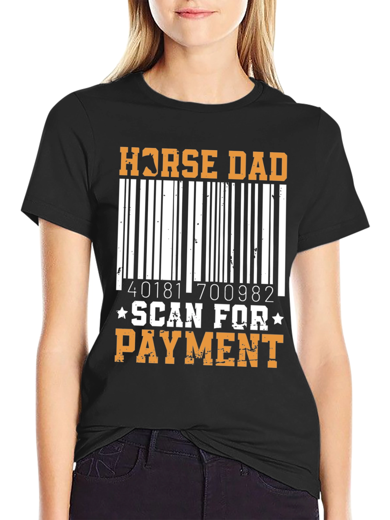 Black Horse Dad Scan for Payment T-Shirt view 2