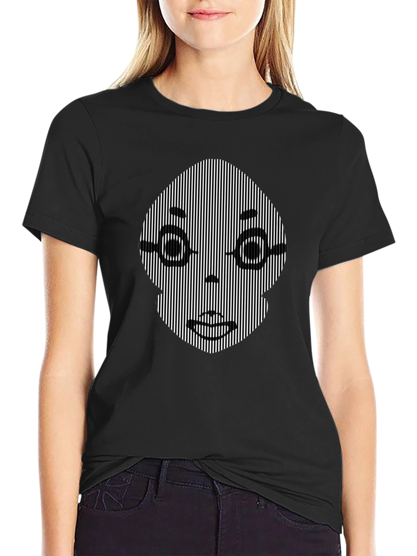Black Optical Illusion Face Graphic Black T-Shirt view 2